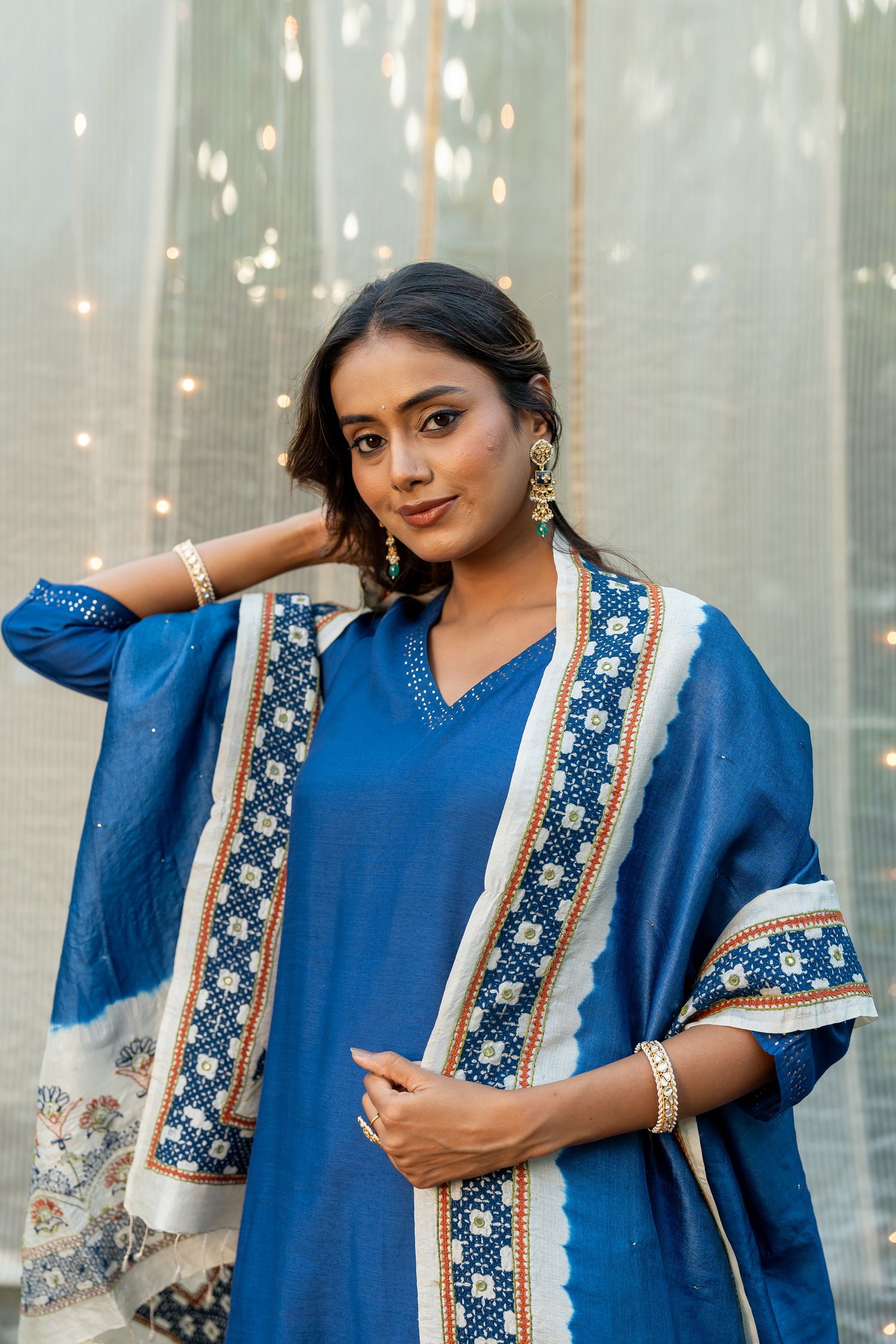 Tasar Silk Hand Embroidered Badla Tie-Dye Dupatta – The Ira by Ray Ethnic