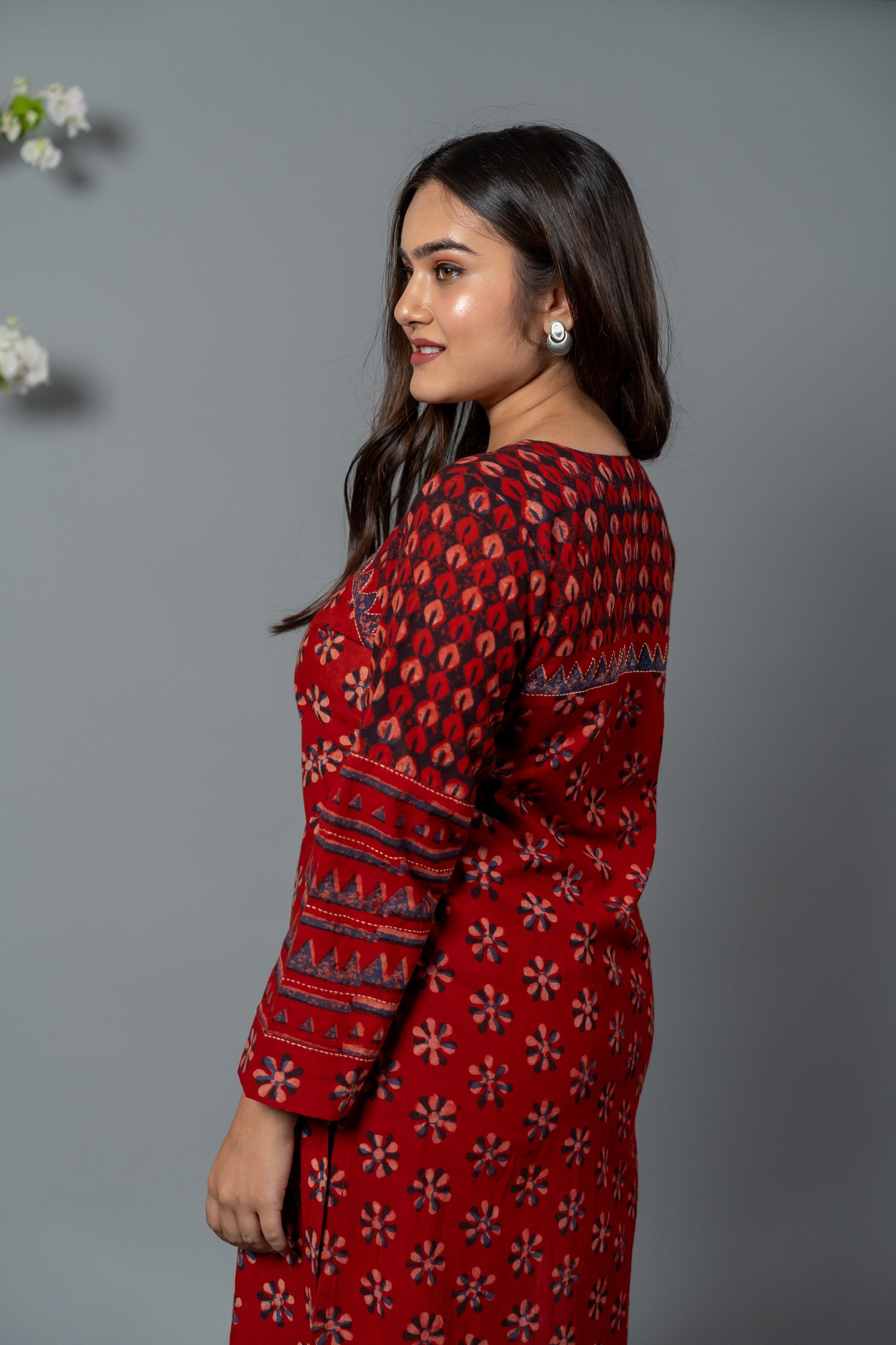 Parat Maroon Block Print Mul Cotton Kurta