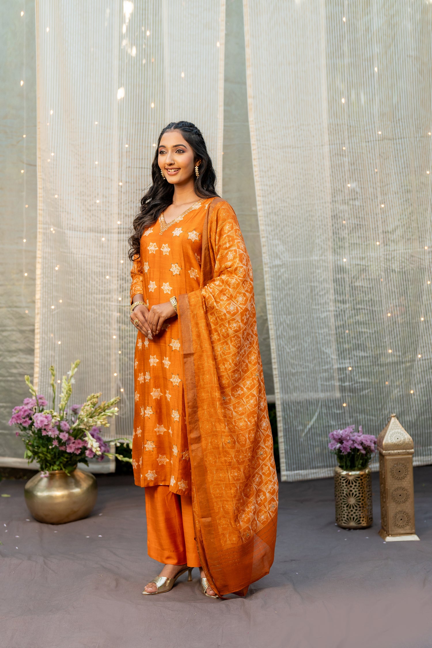 Ray Ethnic Ira – Sunrise Yellow Muga Silk Set of Three with Shibori and Delicate Hand Embroidery