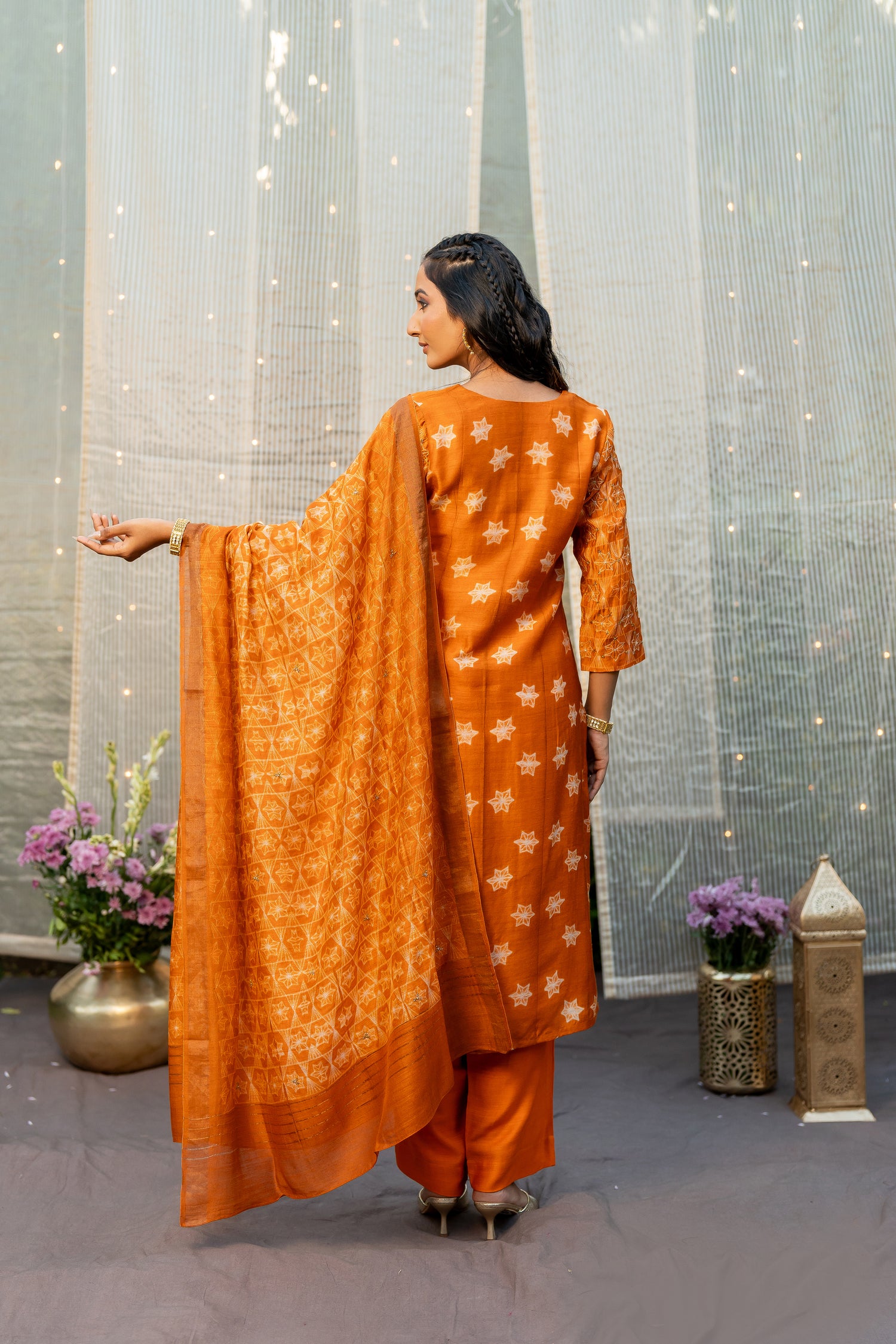 Ray Ethnic Ira – Sunrise Yellow Muga Silk Set of Three with Shibori and Delicate Hand Embroidery