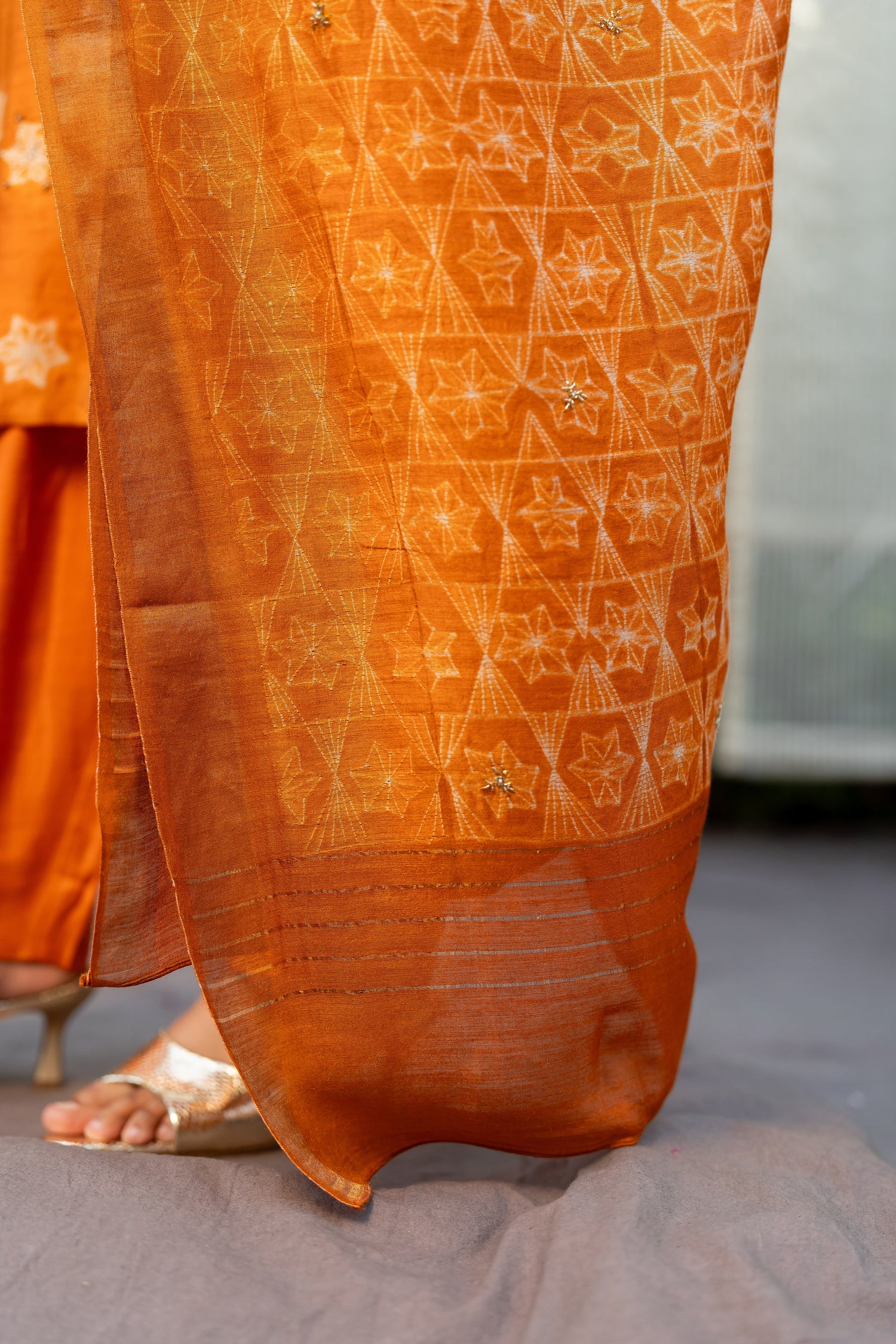 Ray Ethnic Ira – Sunrise Yellow Muga Silk Set of Three with Shibori and Delicate Hand Embroidery