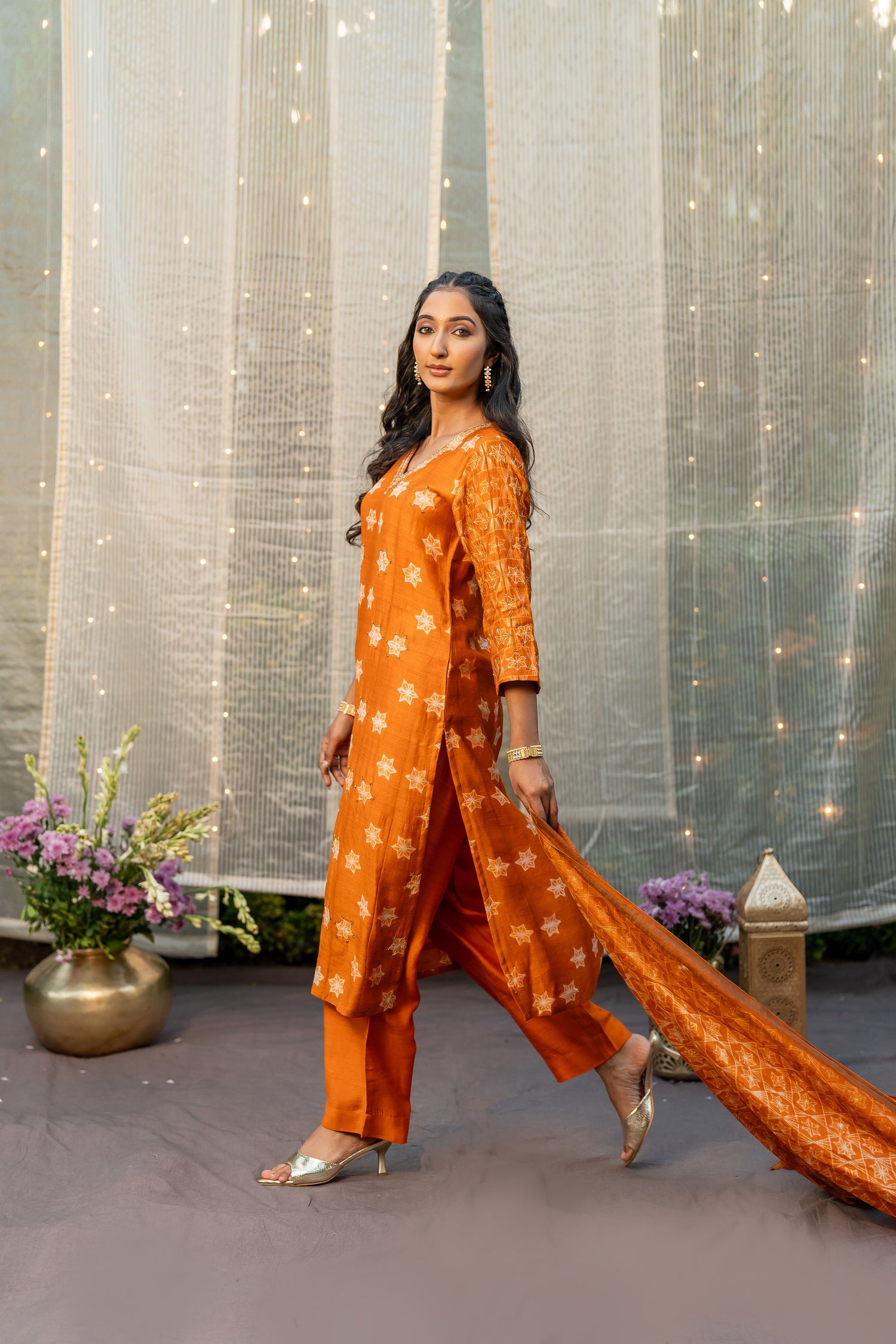 Ray Ethnic Ira – Sunrise Yellow Muga Silk Set of Three with Shibori and Delicate Hand Embroidery