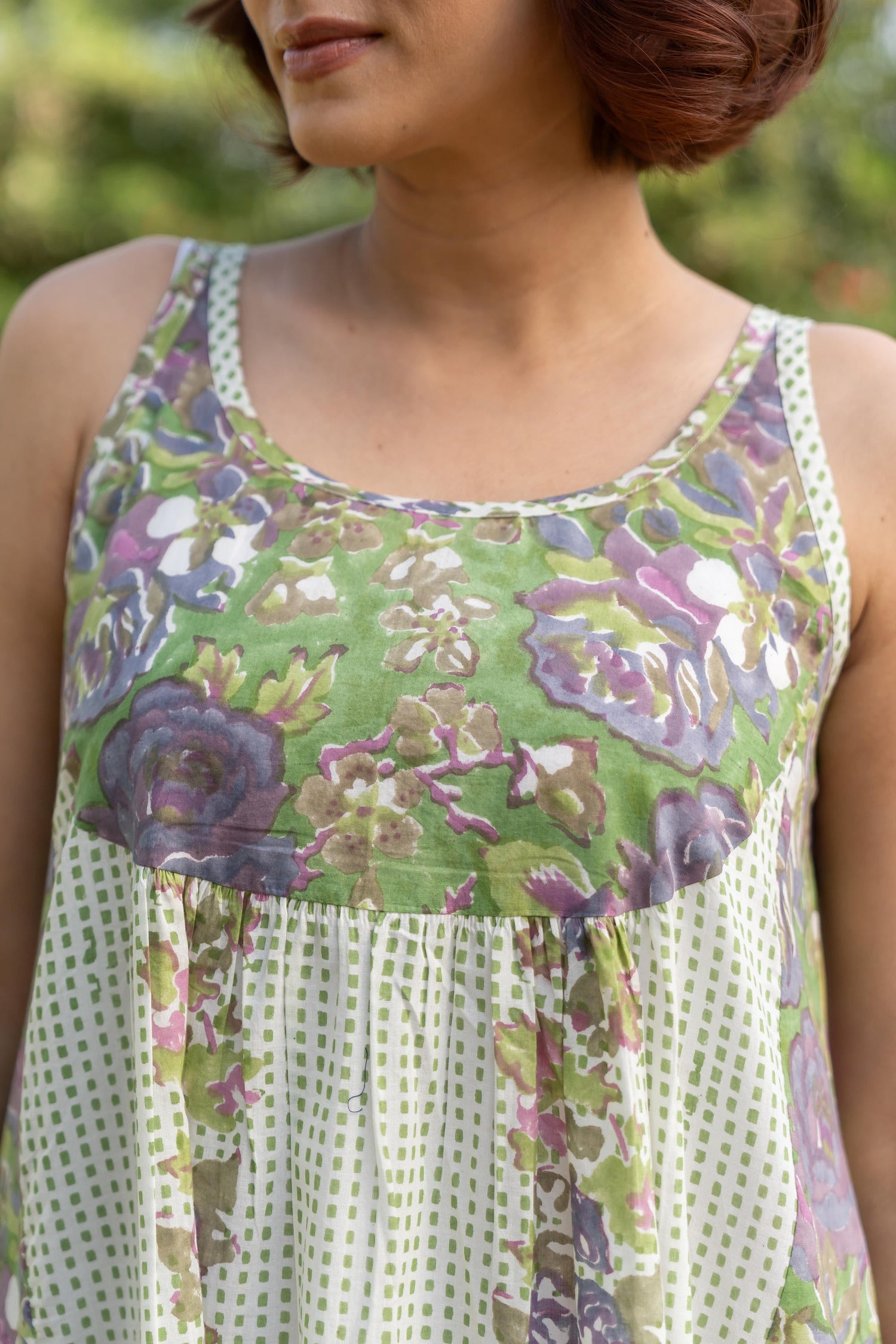 Gul Green Block Print Cotton Dress | Ray-ethnic