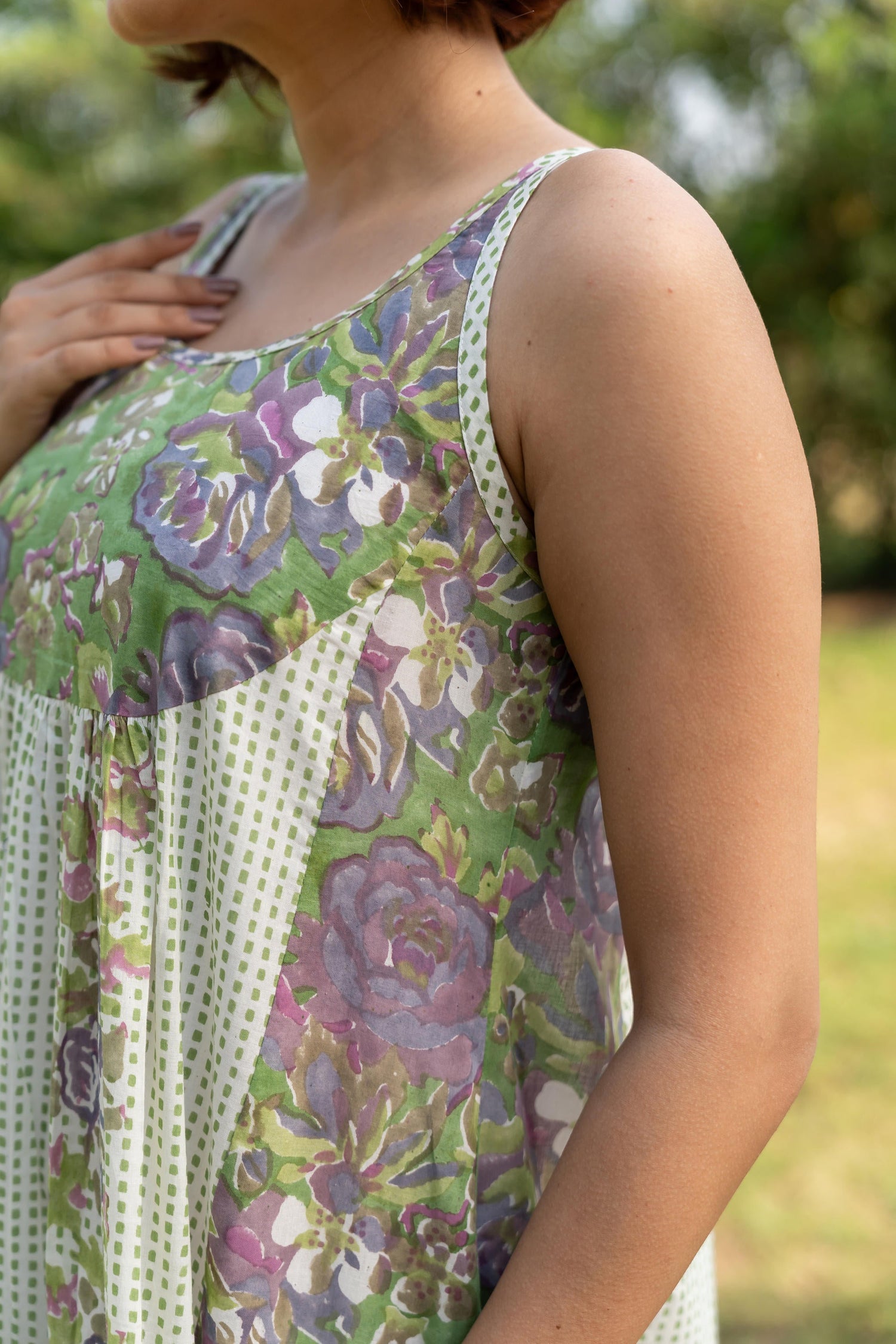 Gul Green Block Print Cotton Dress | Ray-ethnic