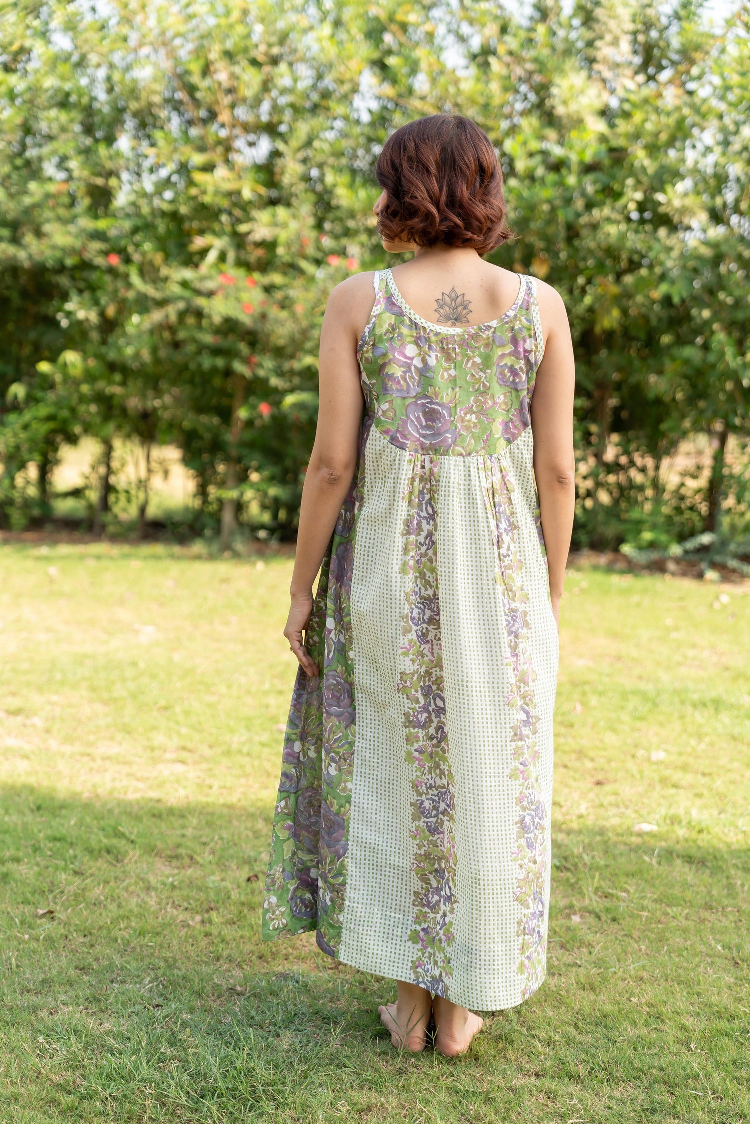 Gul Green Block Print Cotton Dress | Ray-ethnic