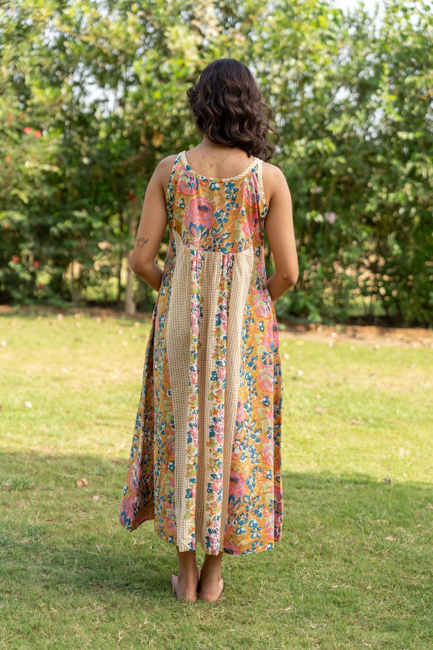 Gul Olive Green Block Print Cotton Dress | Ray-ethnic