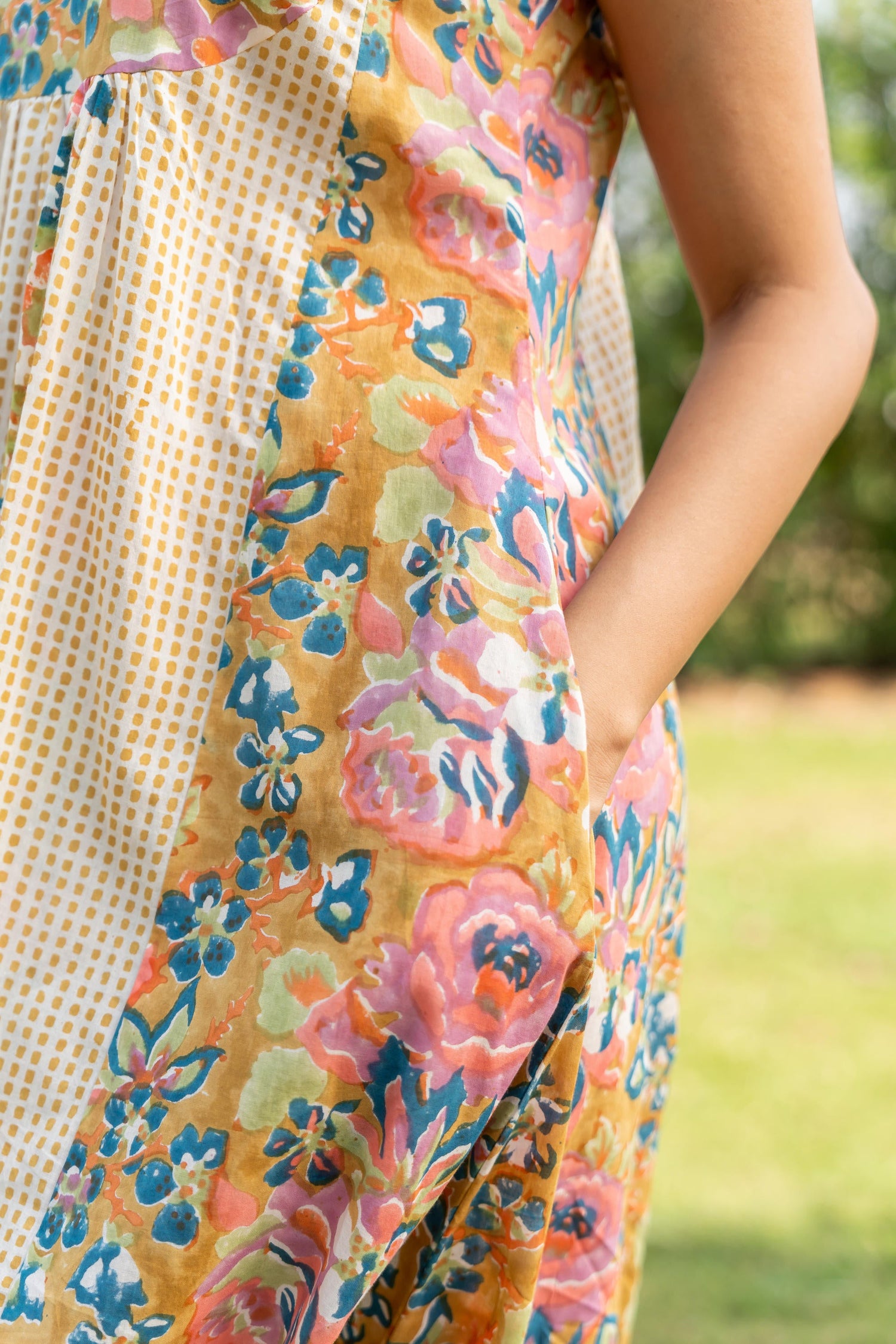 Gul Olive Green Block Print Cotton Dress | Ray-ethnic