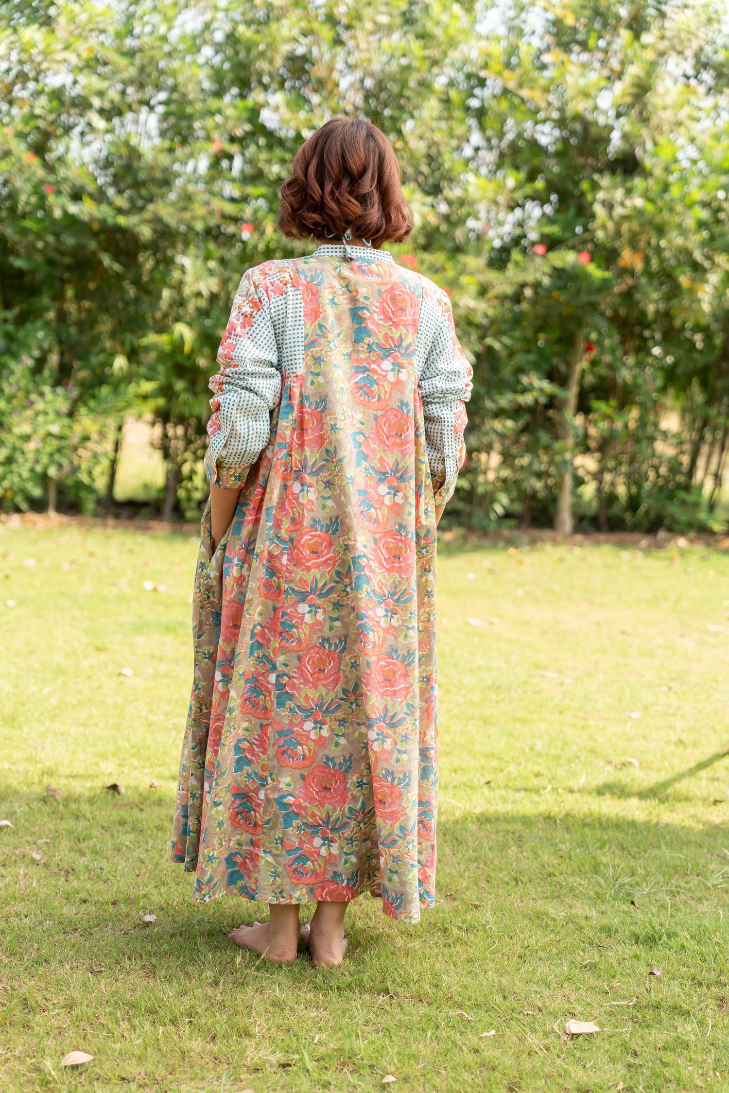 Gul Stone Grey Block Print Cotton Dress | Ray-ethnic