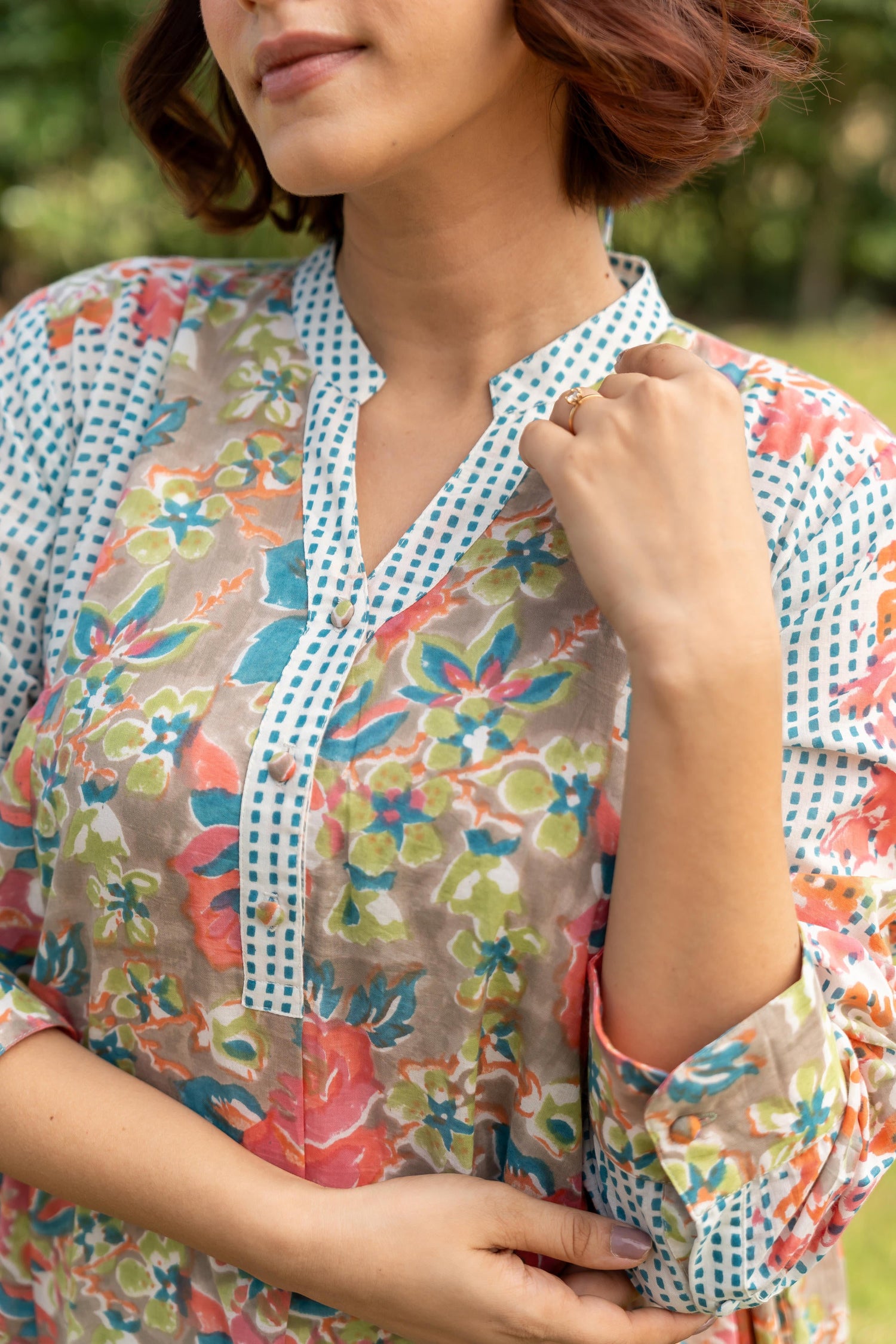 Gul Stone Grey Block Print Cotton Dress | Ray-ethnic