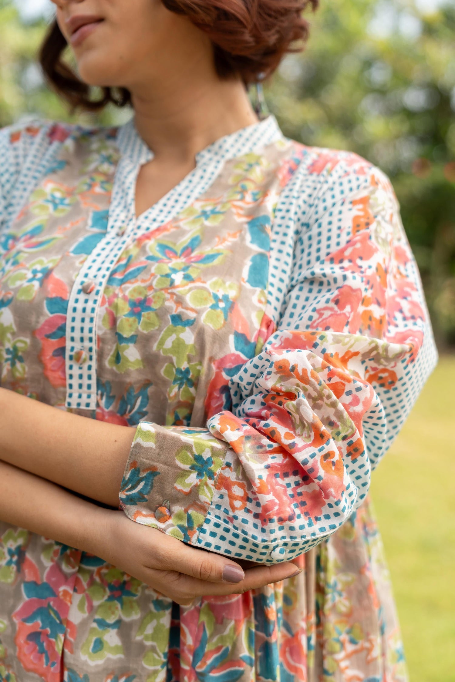 Gul Stone Grey Block Print Cotton Dress | Ray-ethnic