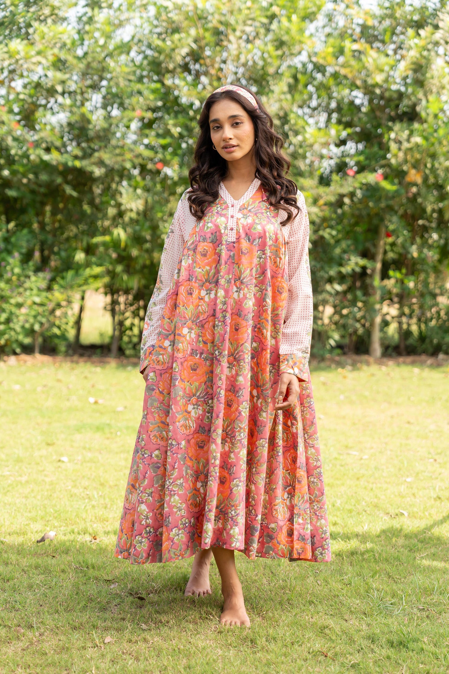Gul Pink Block Print Cotton Dress | Ray-ethnic