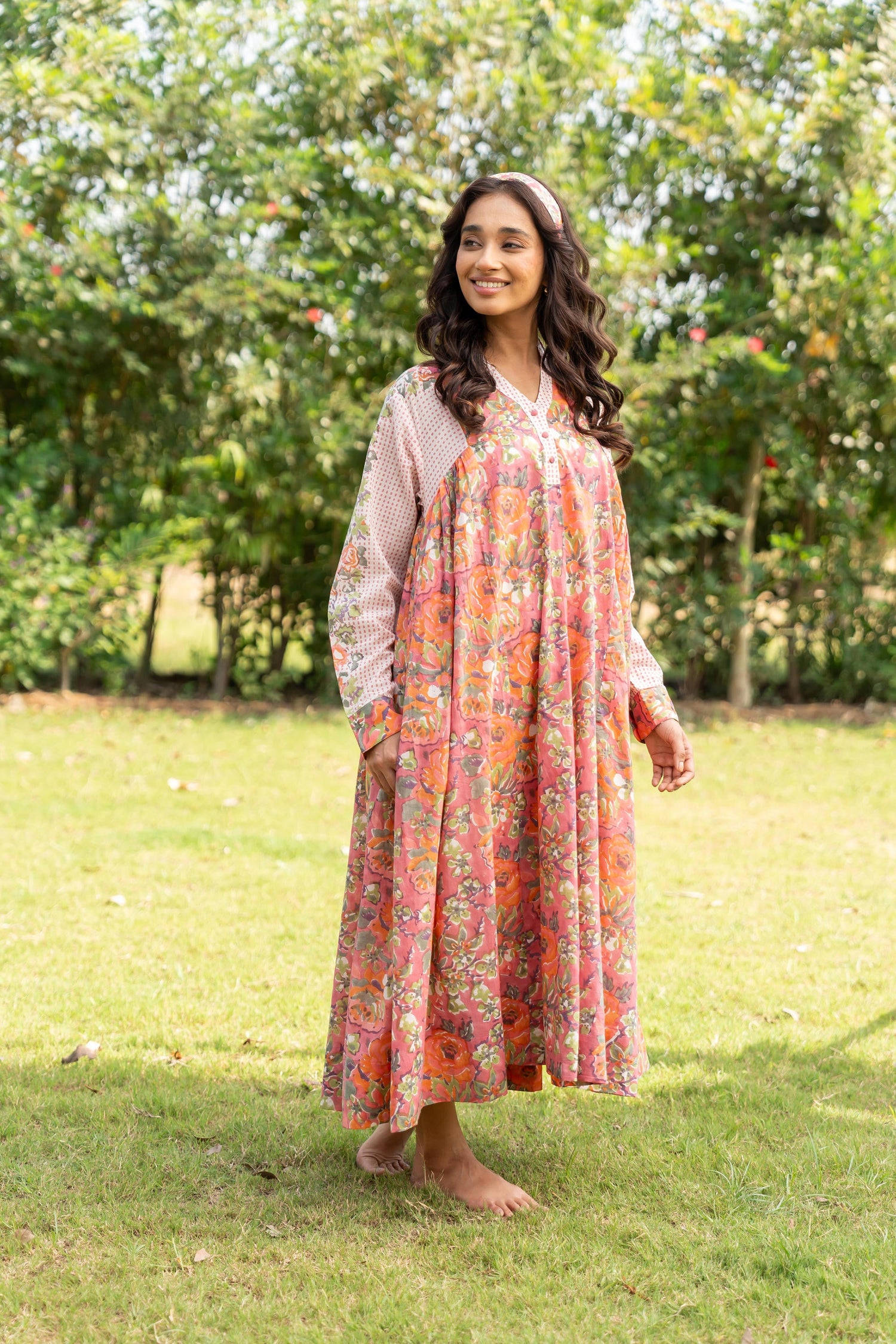 Gul Pink Block Print Cotton Dress | Ray-ethnic