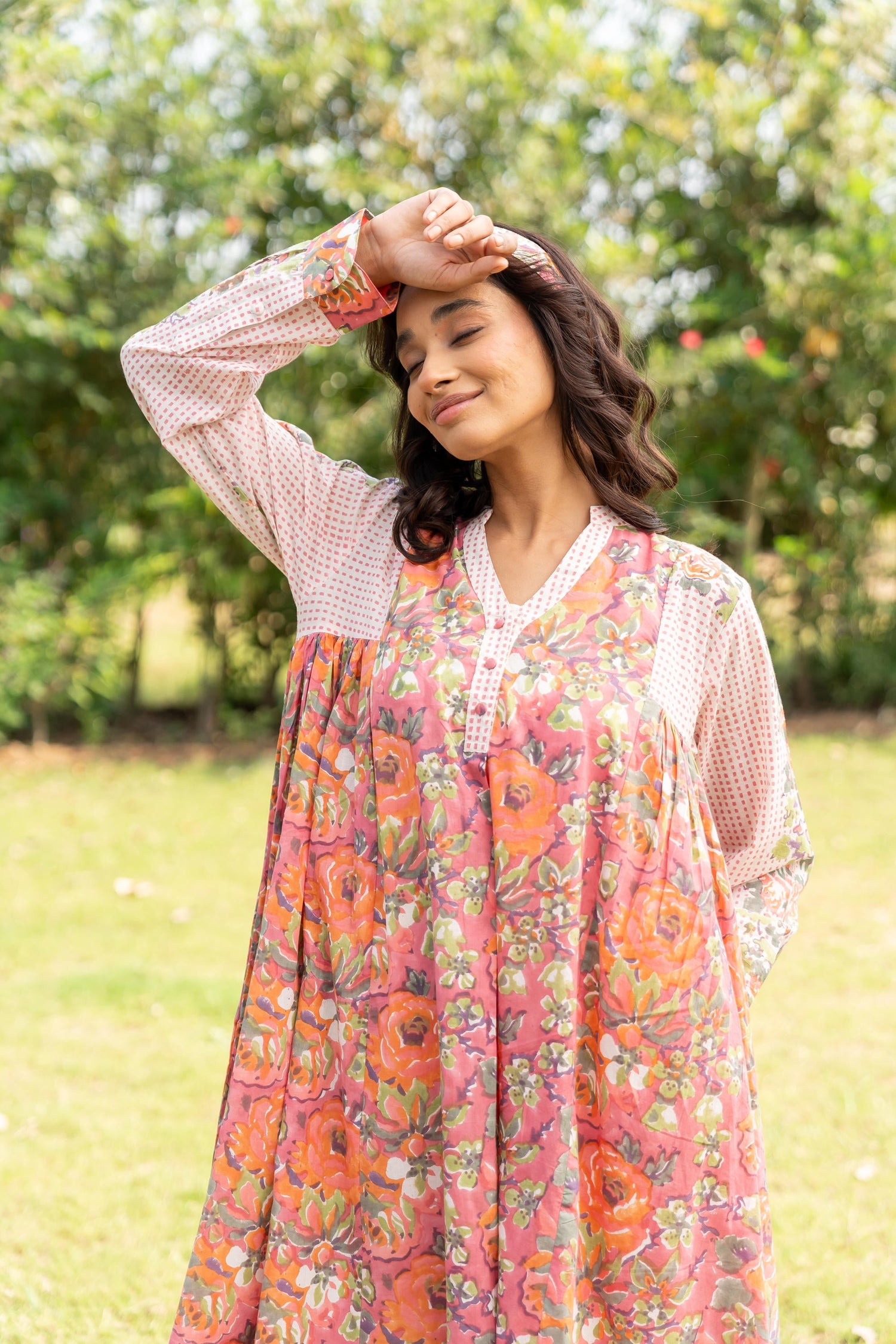 Gul Pink Block Print Cotton Dress | Ray-ethnic