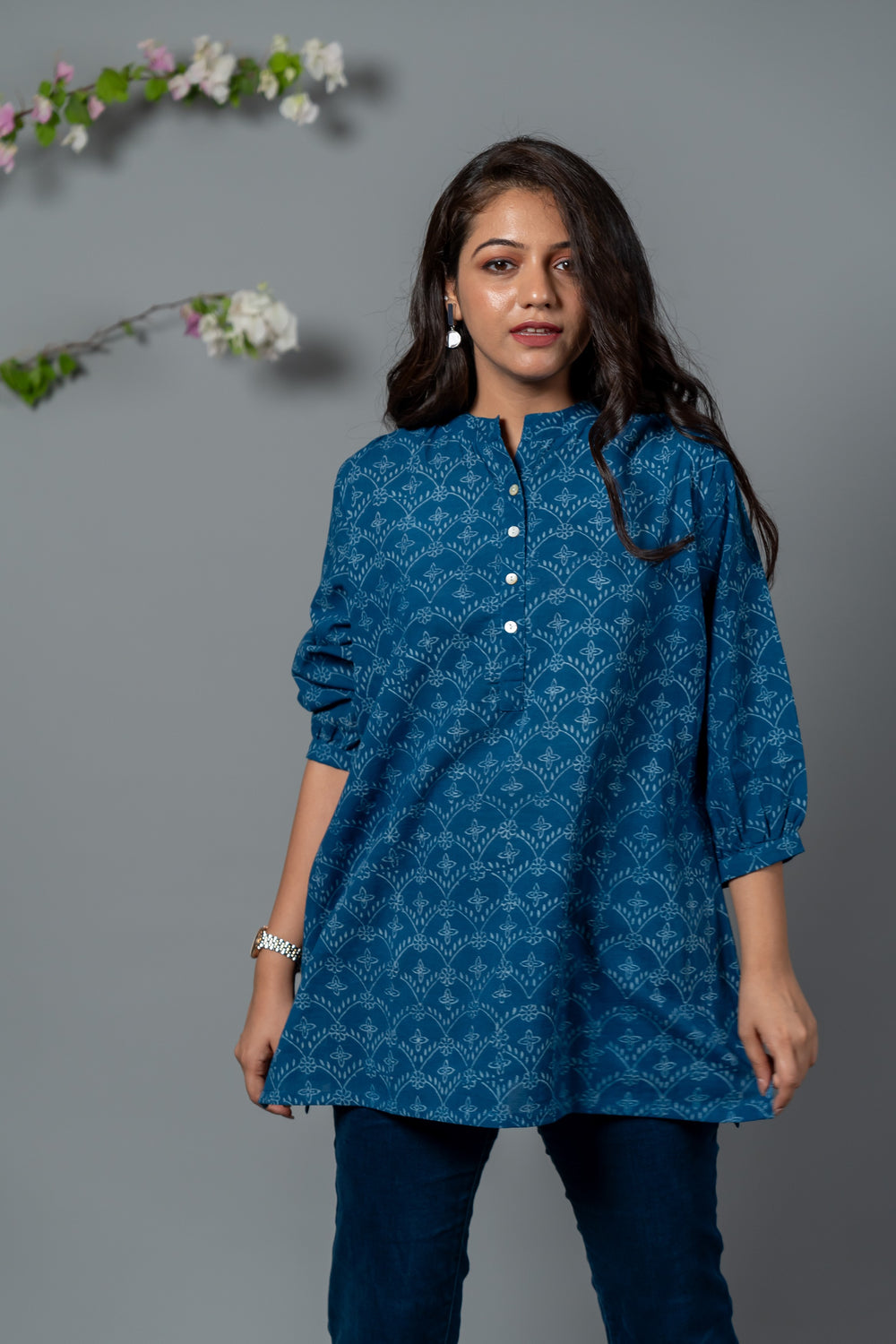 Parat Block Print Mul Cotton Blue Top