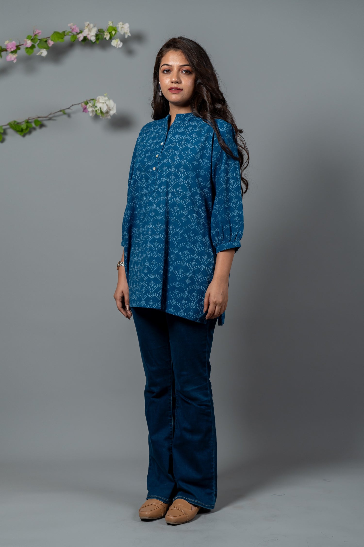 Parat Block Print Mul Cotton Blue Top
