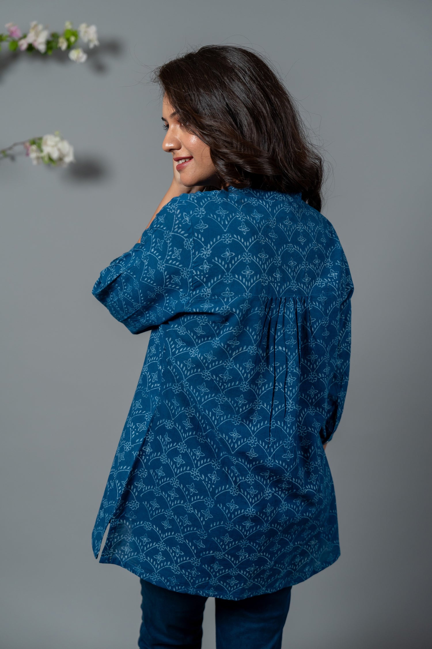 Parat Block Print Mul Cotton Blue Top