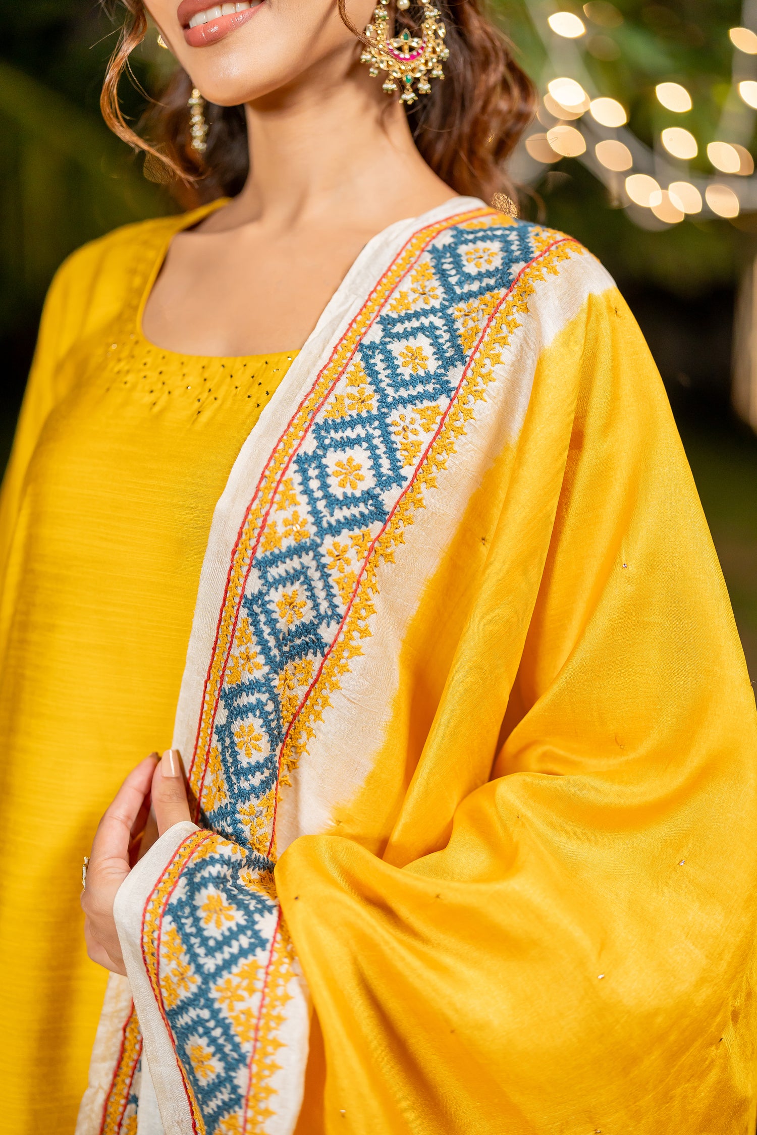 Yellow Cotton Silk Slub Badla Work Set of Two – The Ira by Ray Ethnic