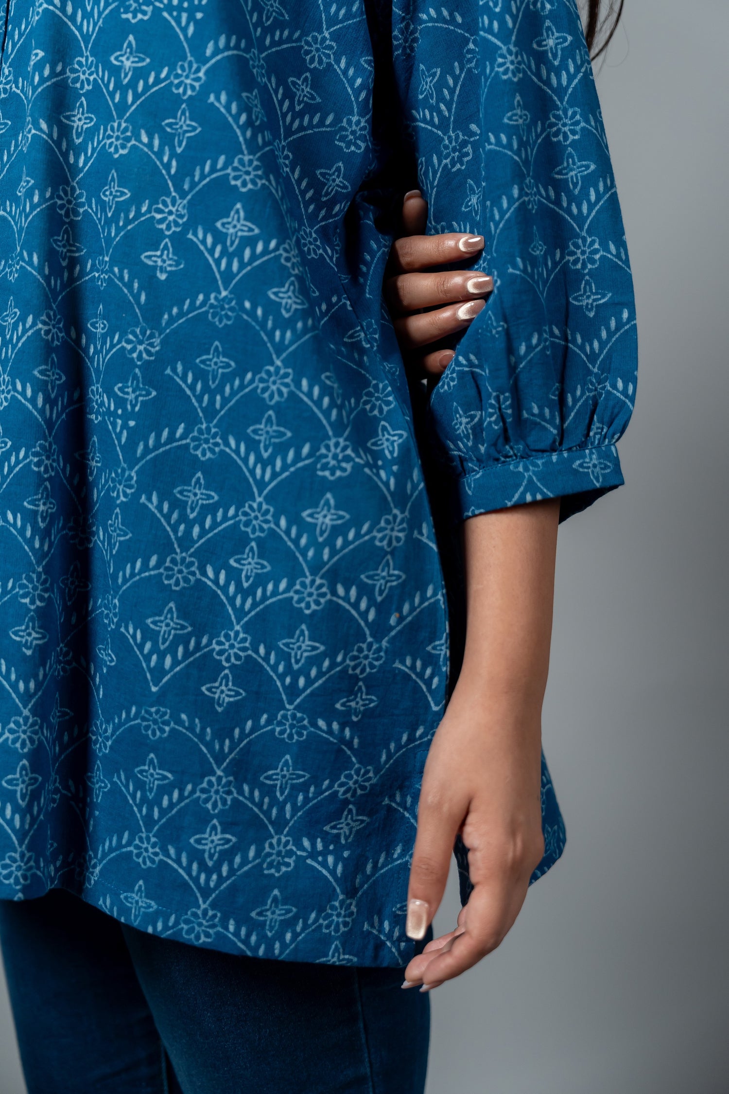 Parat Block Print Mul Cotton Blue Top