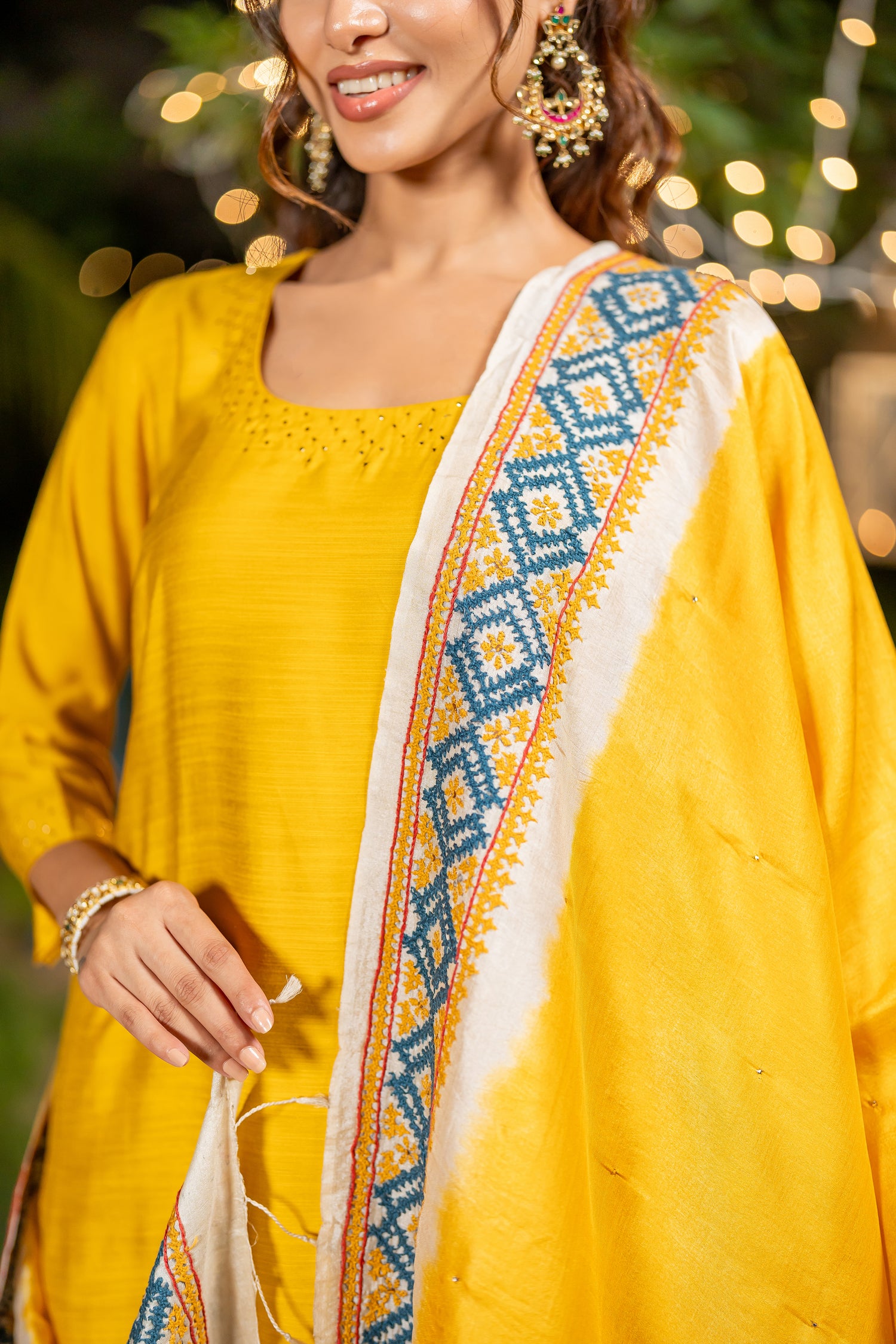 Yellow Tasar Dupatta with Embroidery and Badla – The Ira by Ray Ethnic
