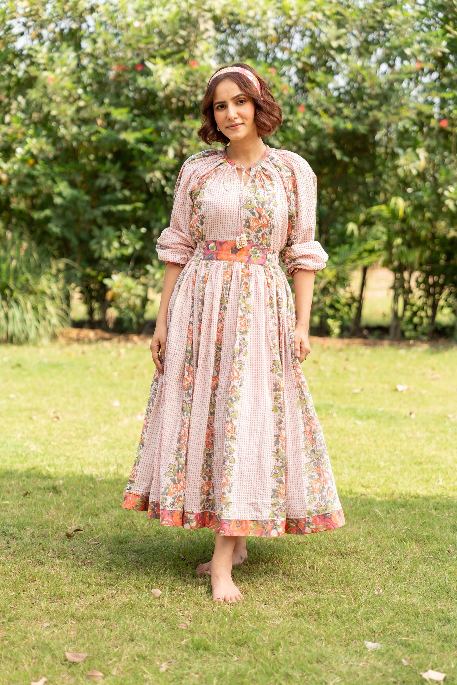 Gul Light Pink Block Print Cotton Dress | Ray-ethnic