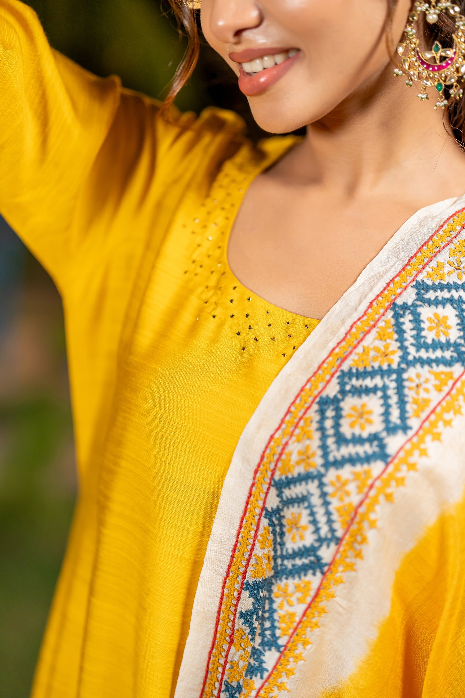 Yellow Tasar Dupatta with Embroidery and Badla – The Ira by Ray Ethnic