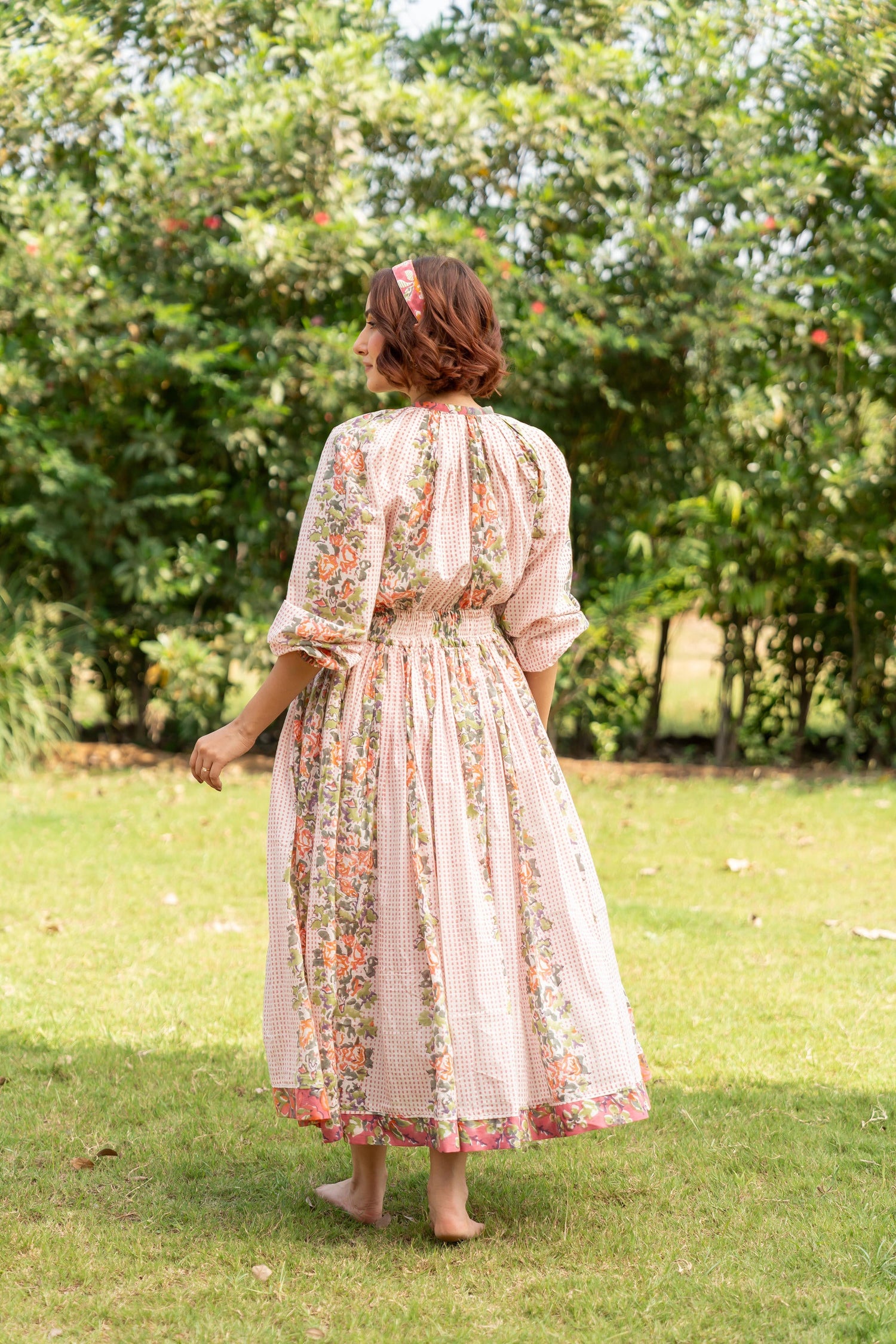 Gul Light Pink Block Print Cotton Dress | Ray-ethnic