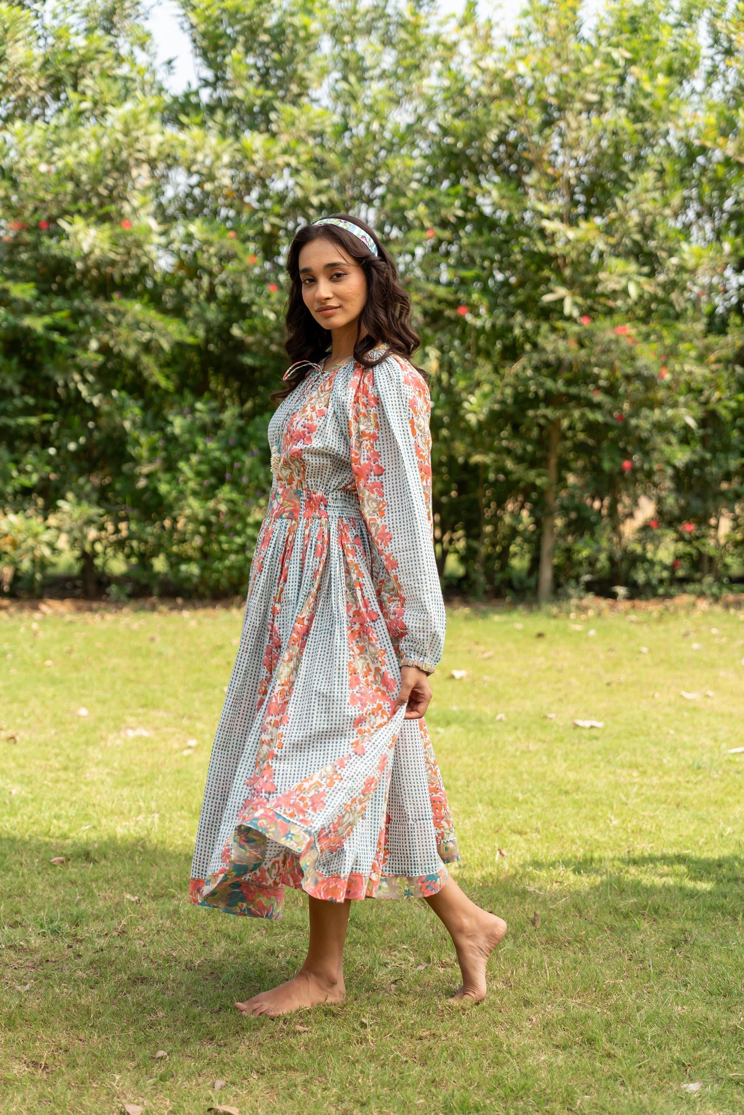 Gul Sea Green Block Print Cotton Dress | Ray-ethnic