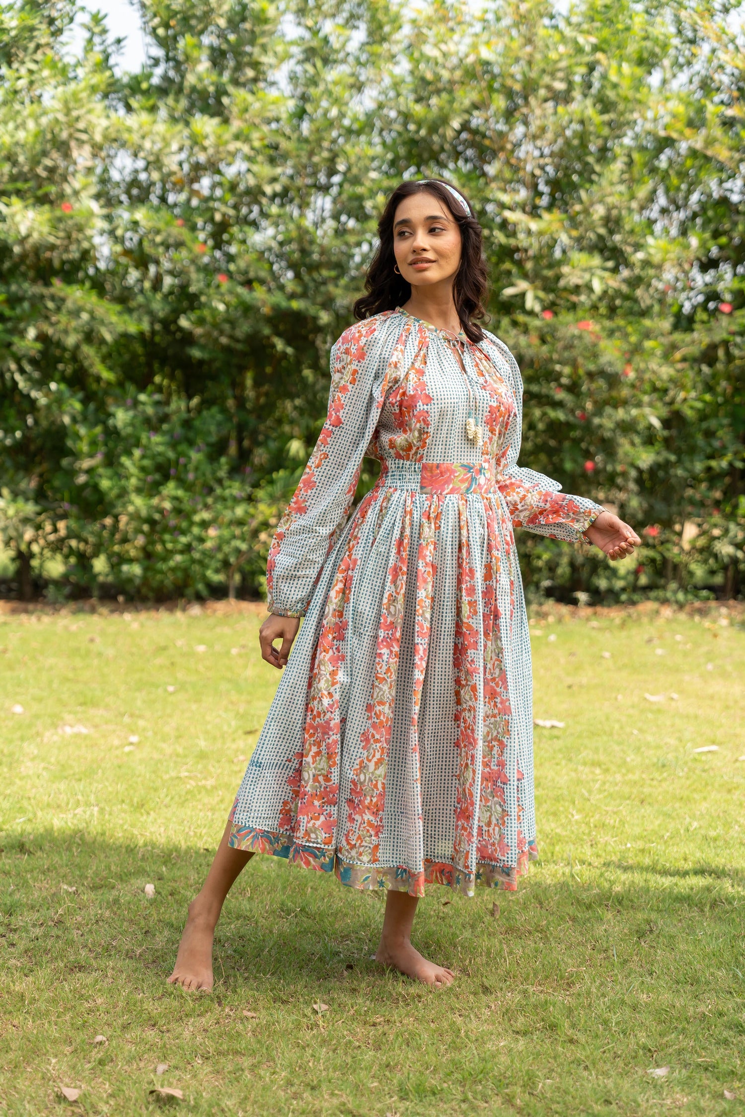 Gul Sea Green Block Print Cotton Dress | Ray-ethnic