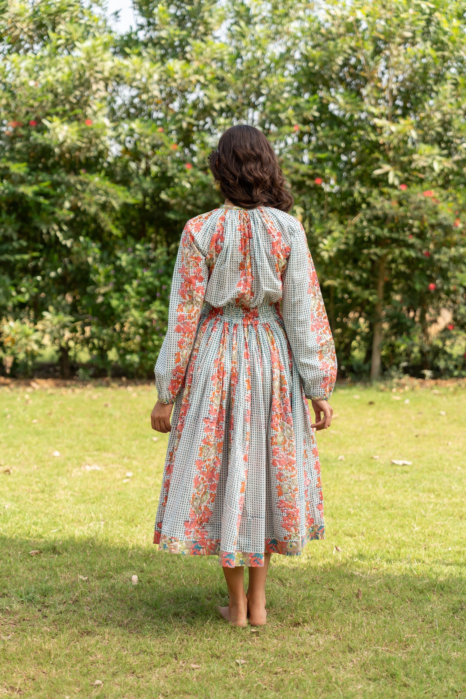 Gul Sea Green Block Print Cotton Dress | Ray-ethnic