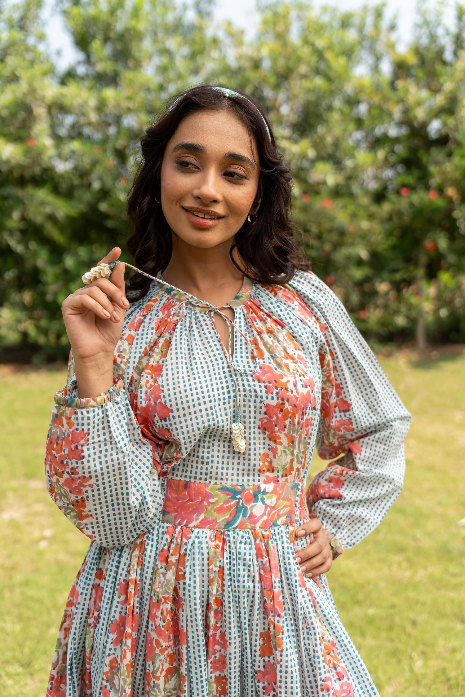 Gul Sea Green Block Print Cotton Dress | Ray-ethnic