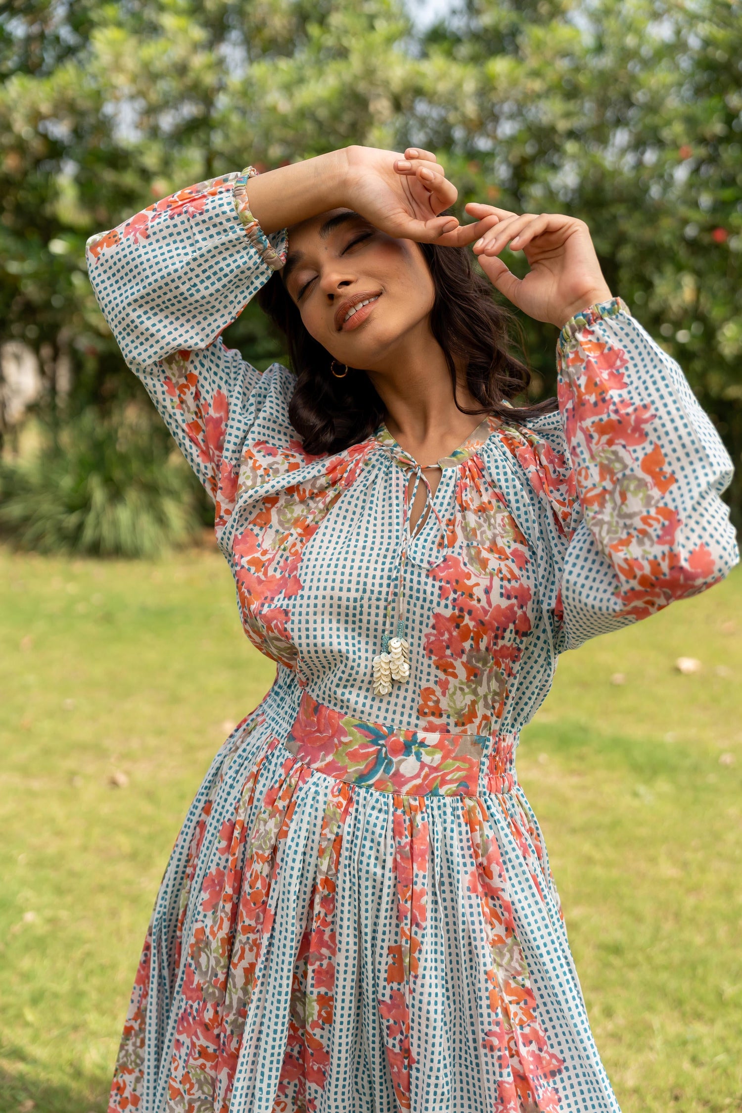 Gul Sea Green Block Print Cotton Dress | Ray-ethnic