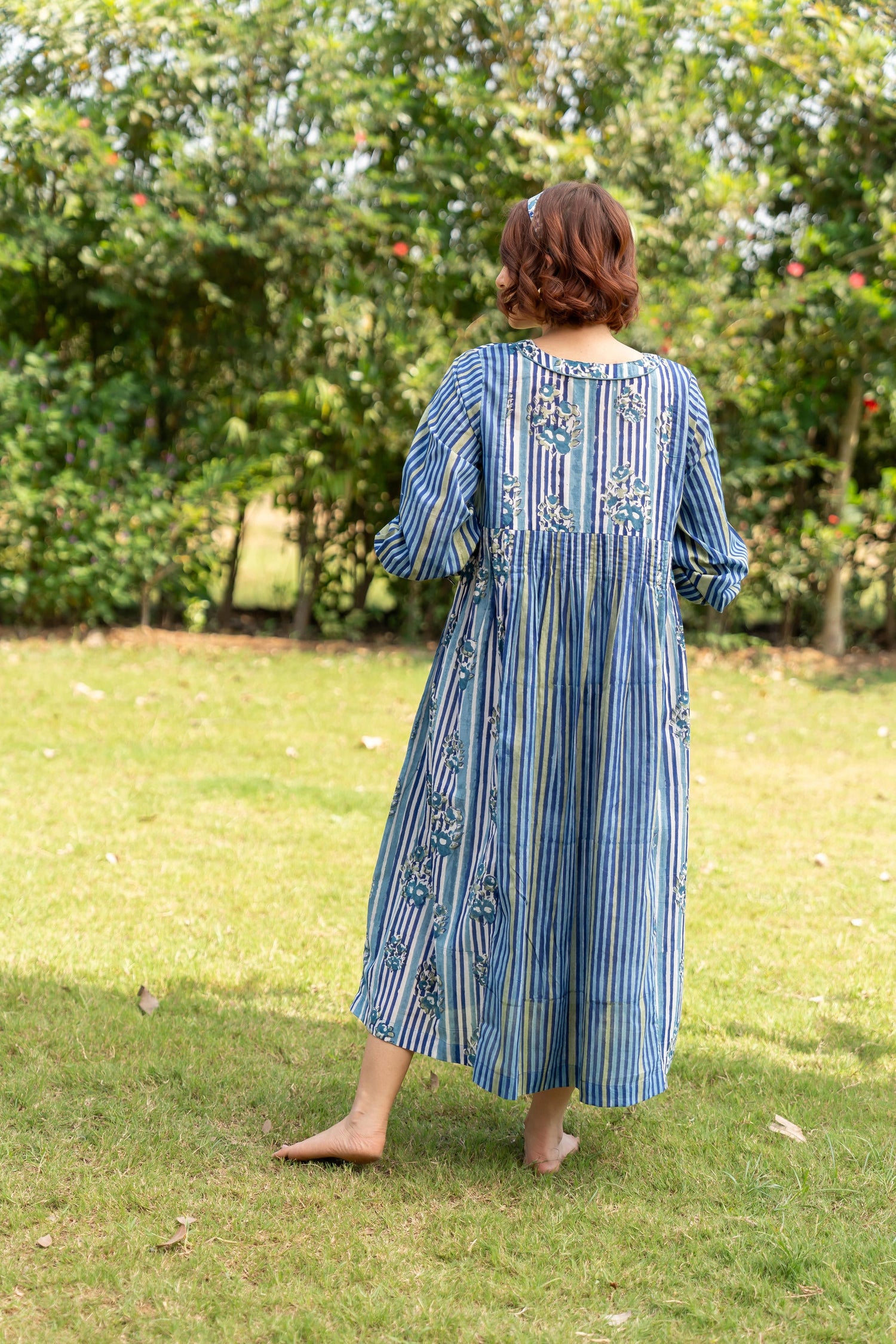 Gul Blue Block Print Cotton Dress | Ray-ethnic