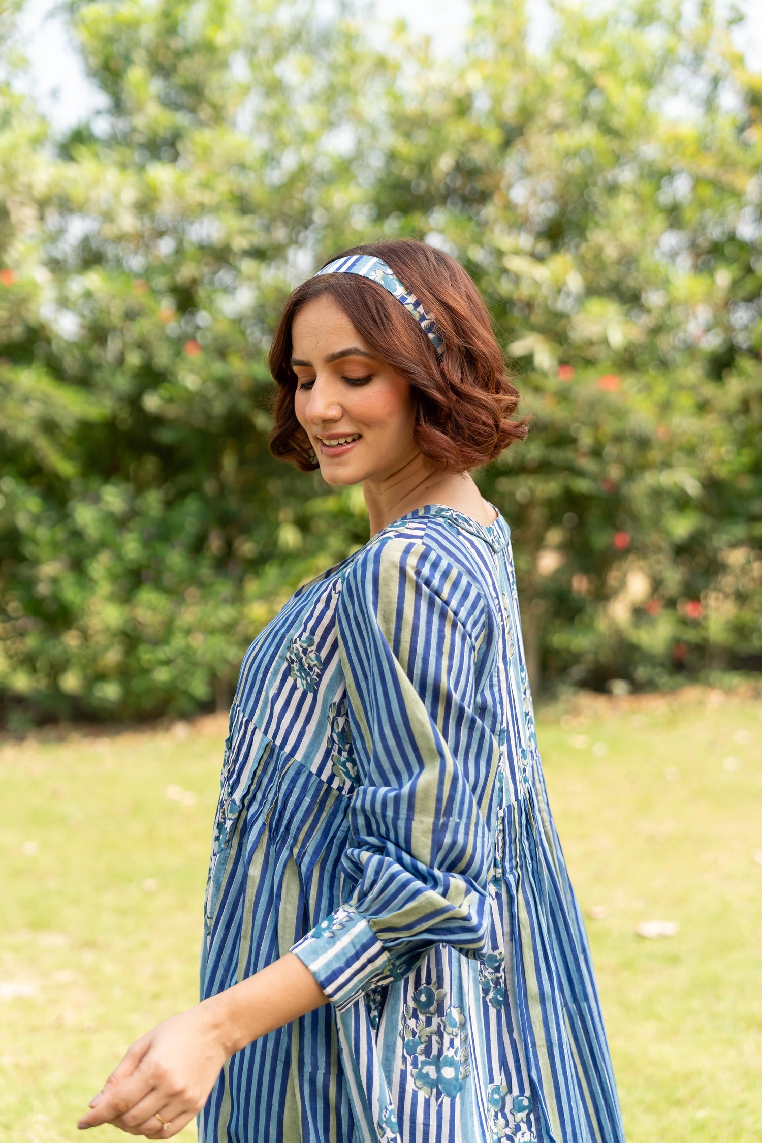 Gul Blue Block Print Cotton Dress | Ray-ethnic