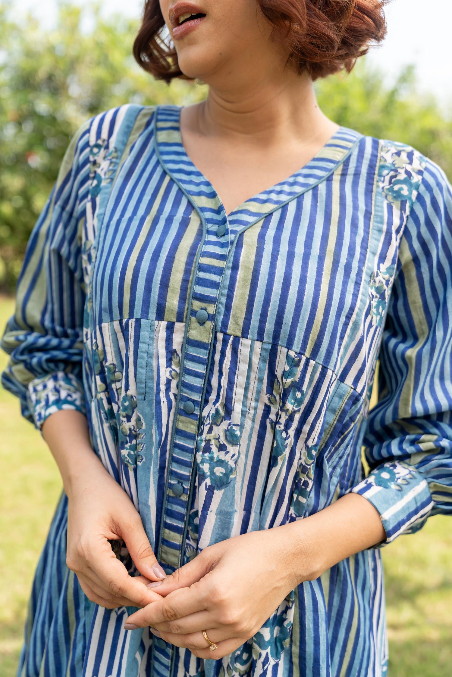 Gul Blue Block Print Cotton Dress | Ray-ethnic