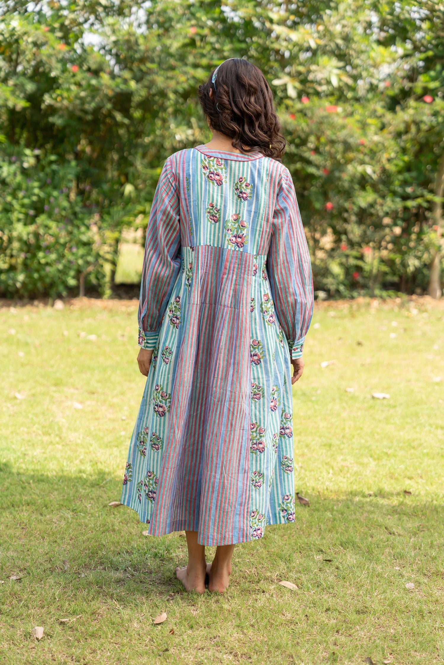 Gul Sea Green Block Print Cotton Dress | Ray-ethnic