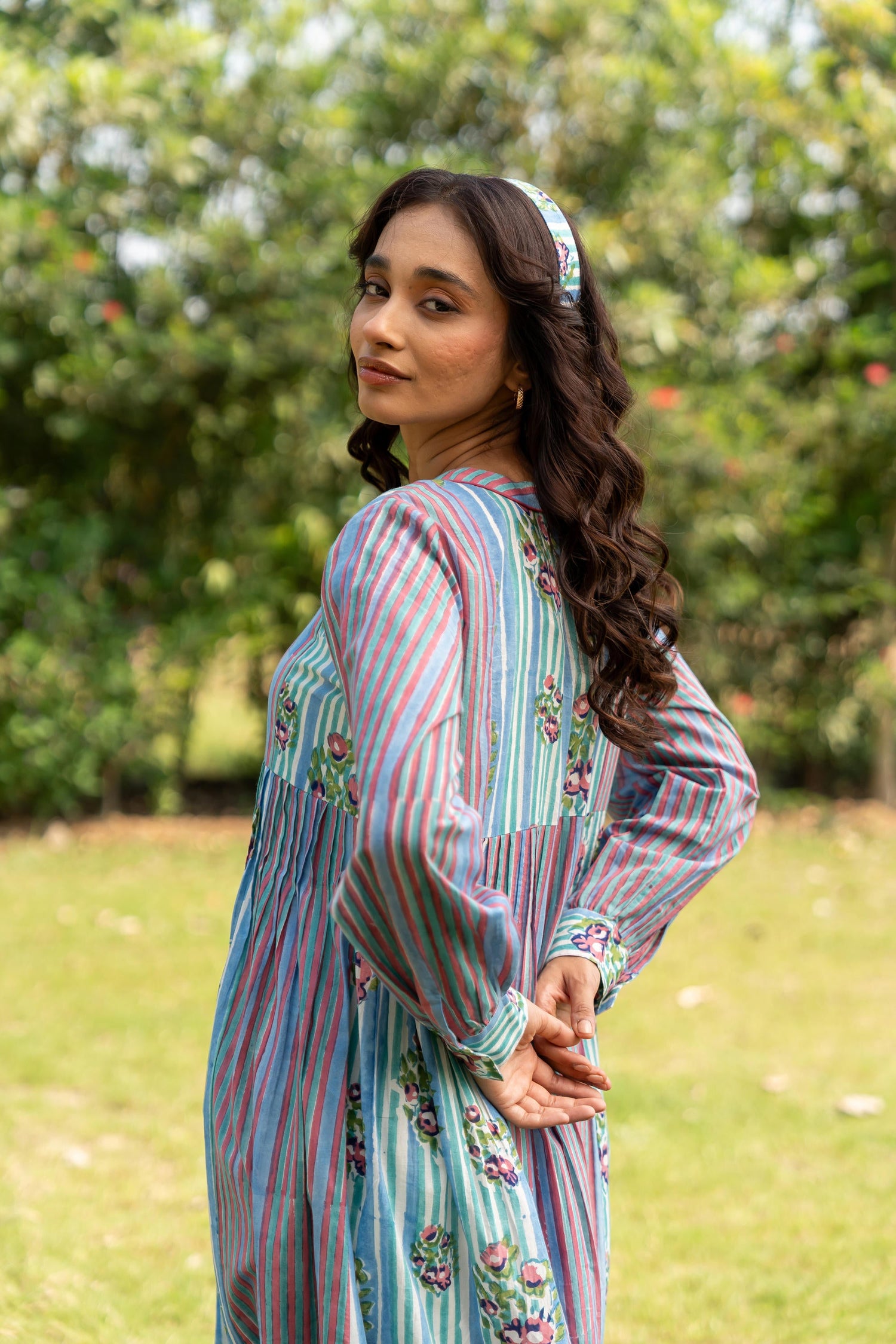 Gul Sea Green Block Print Cotton Dress | Ray-ethnic