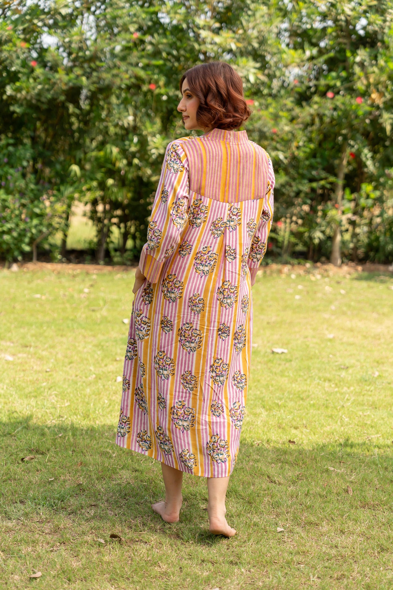 Gul Baby Pink Block Print Modal Dress | Ray-ethnic