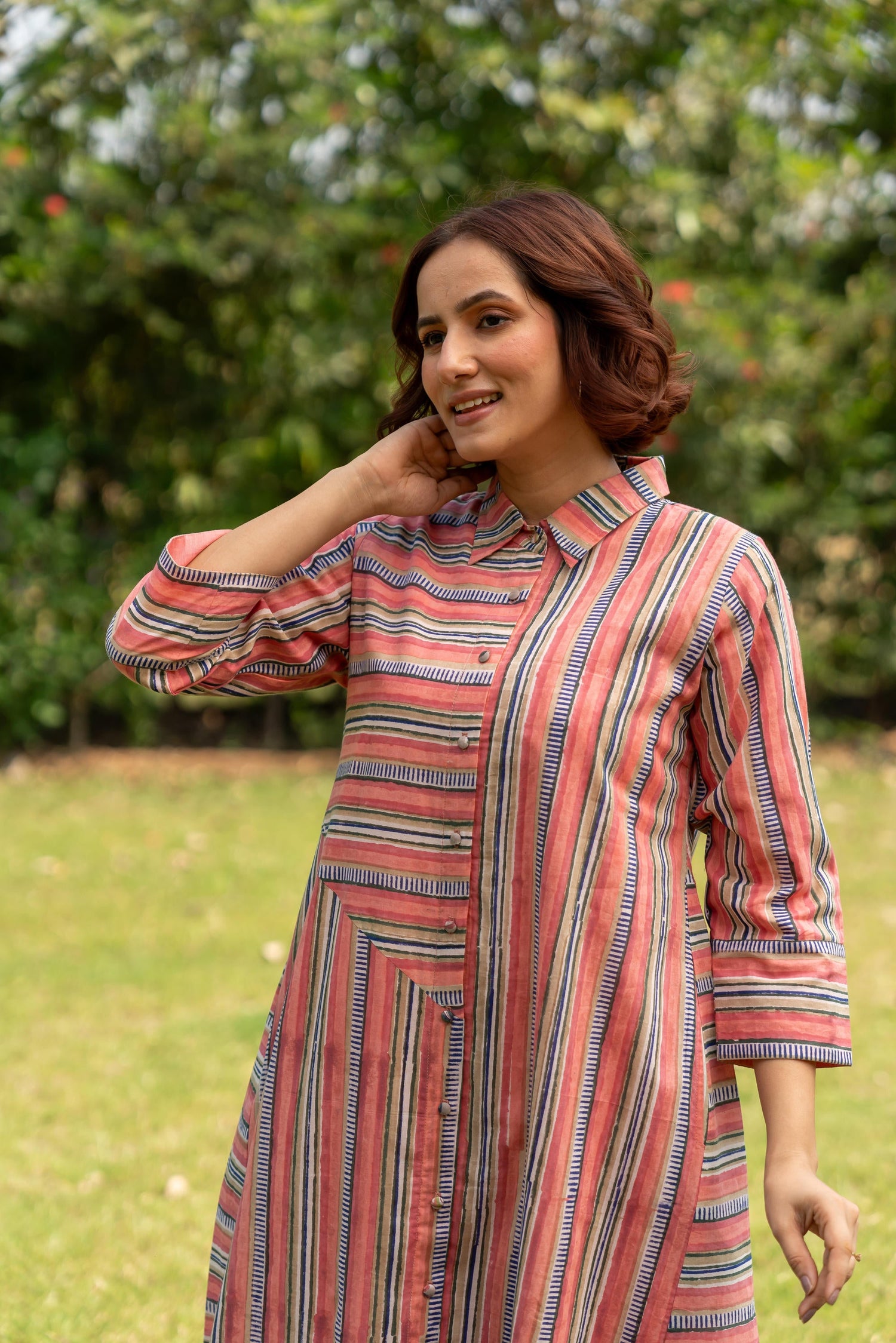 Gul Light Pink Block Print Cotton Dress | Ray-ethnic