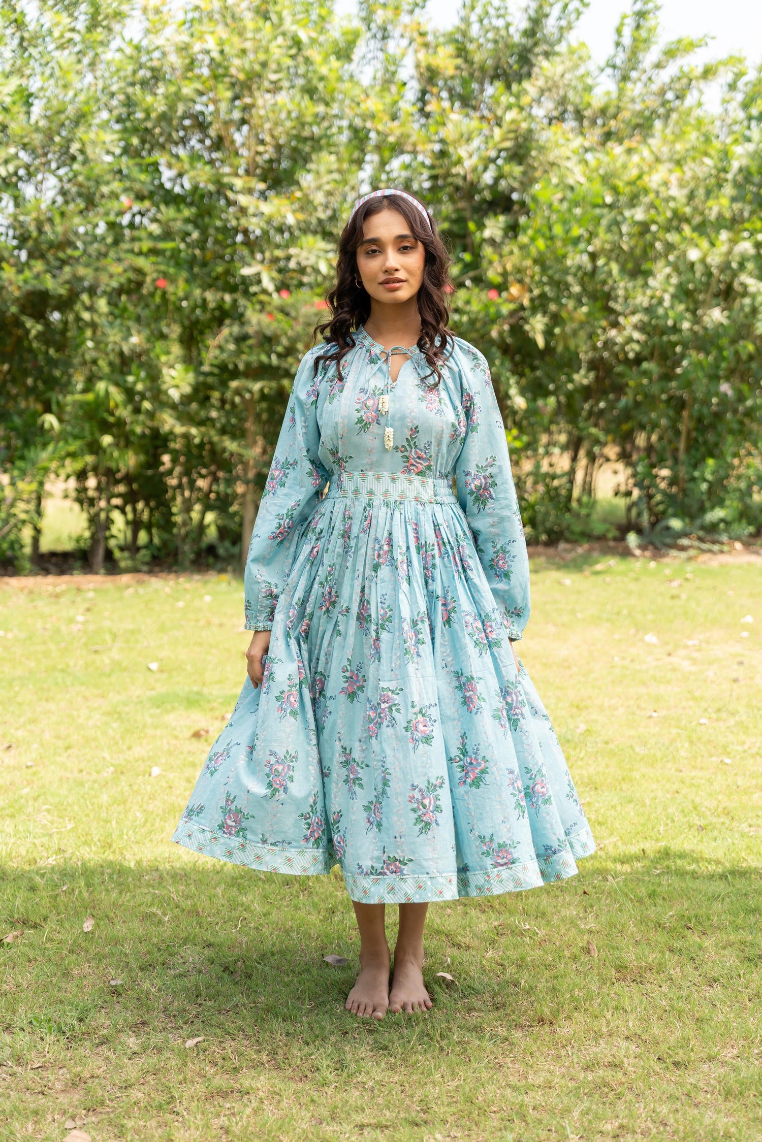 Gul Deep Sea Block Print Cotton Dress | Ray-ethnic