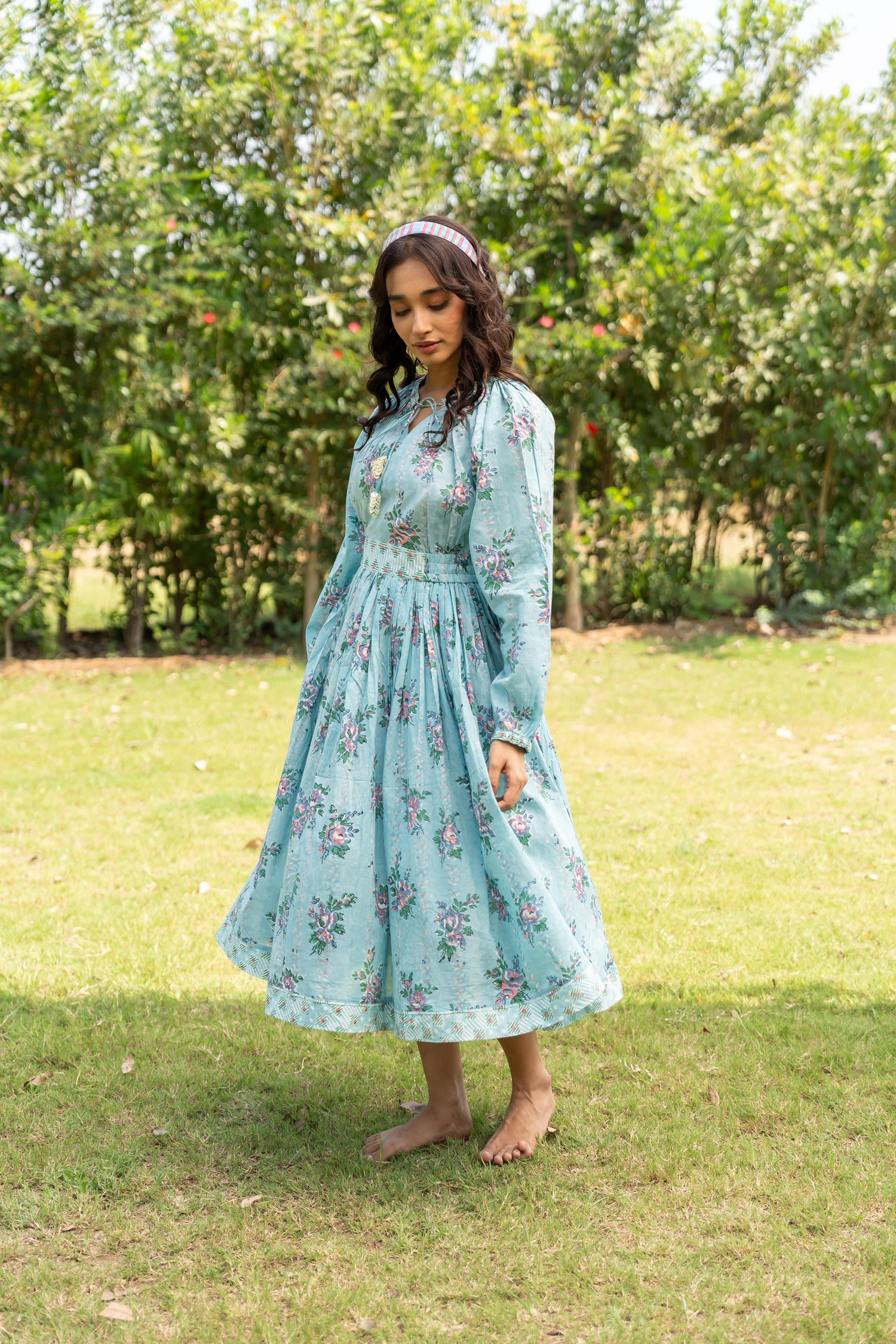 Gul Deep Sea Block Print Cotton Dress | Ray-ethnic