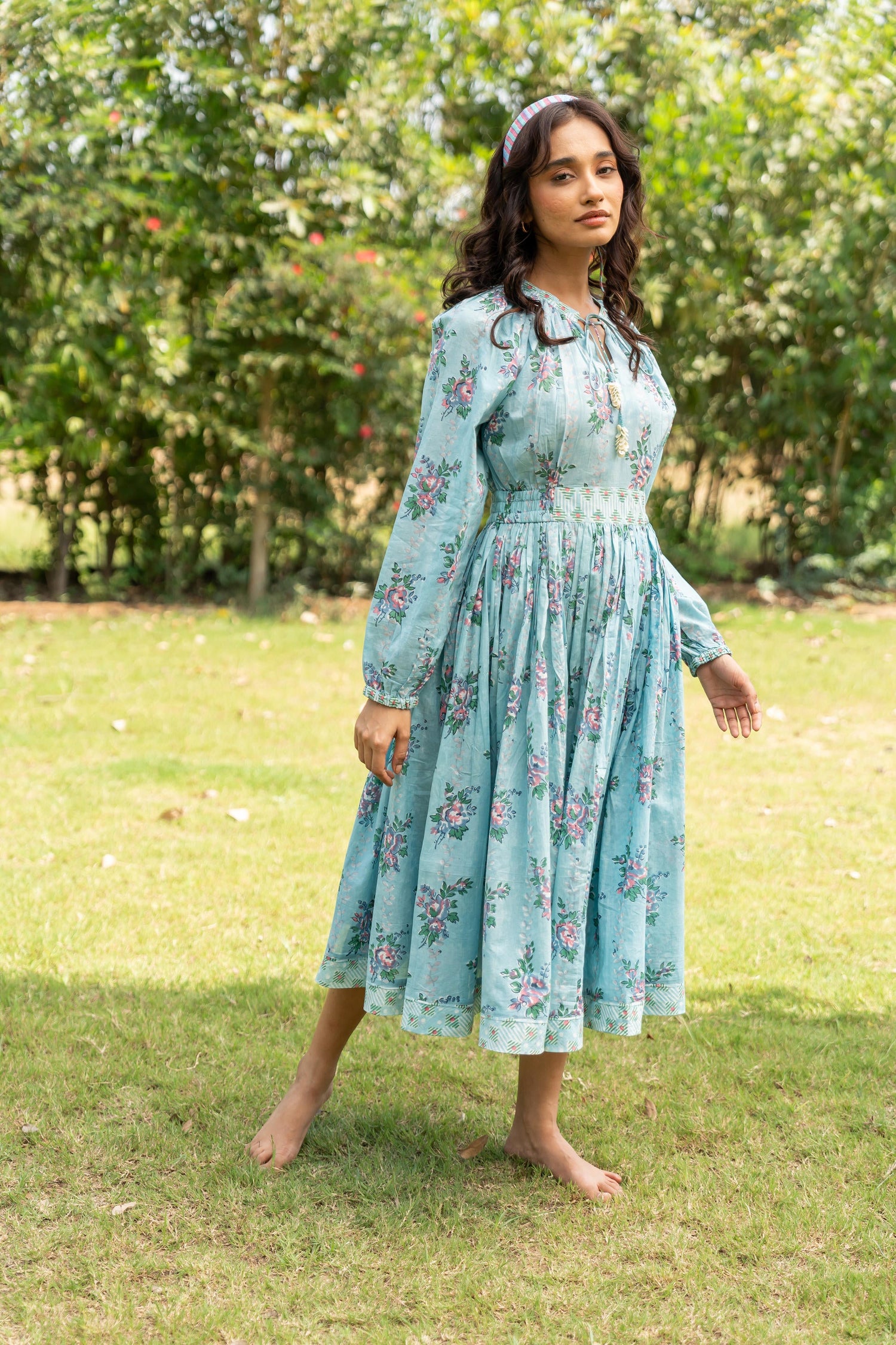 Gul Deep Sea Block Print Cotton Dress | Ray-ethnic