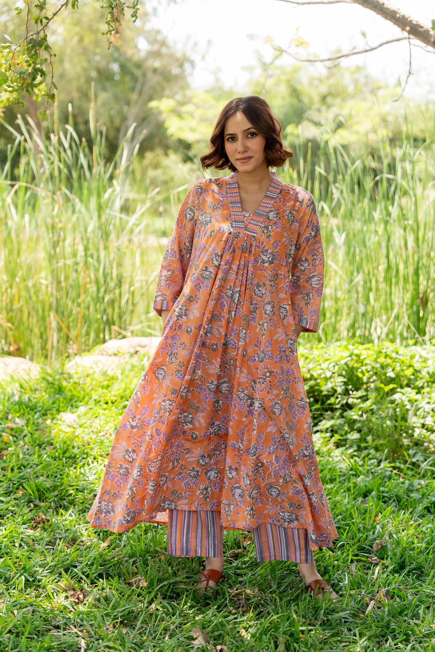 Gul Peach Block Print Cotton Set of 2 | Ray-ethnic