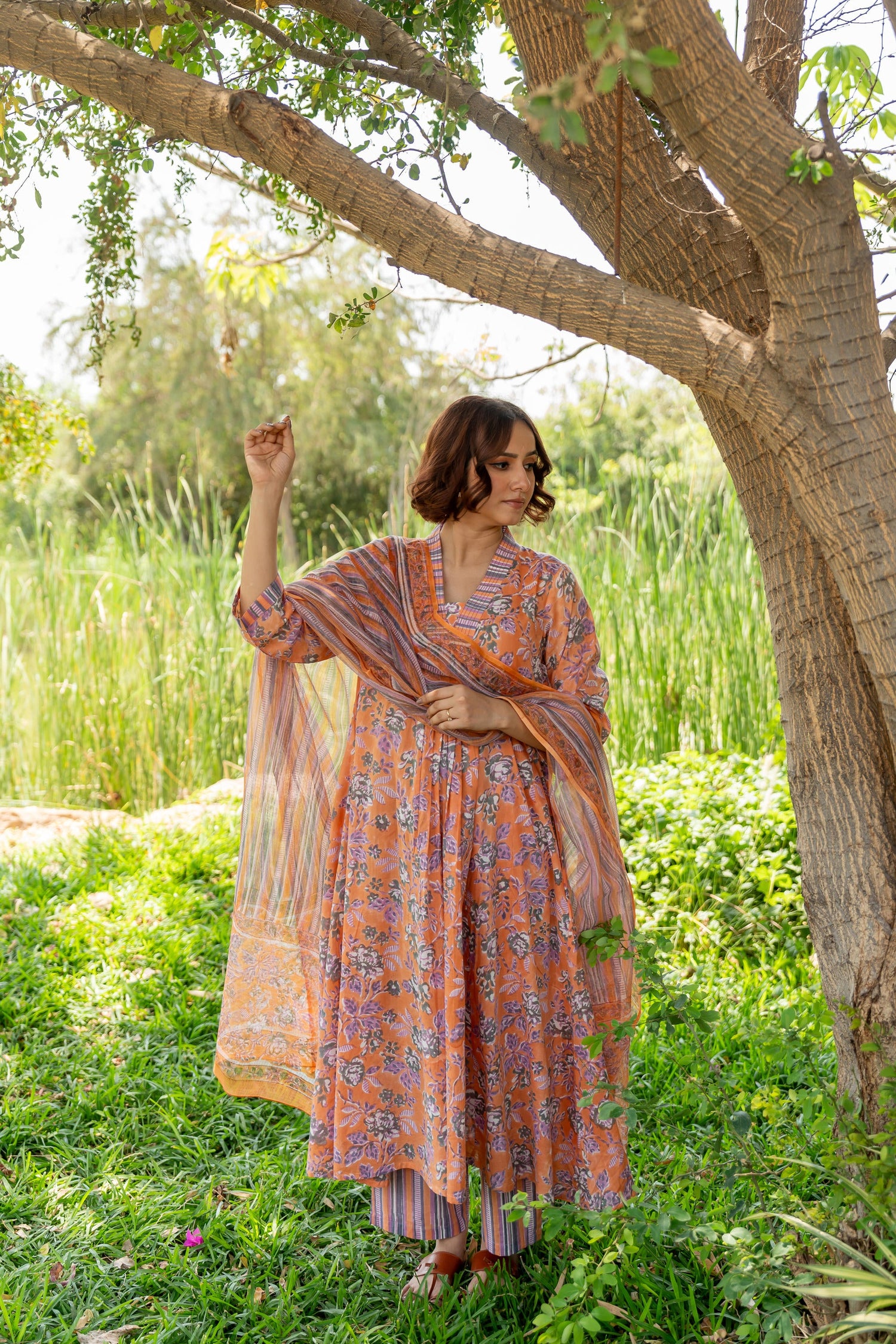 Gul Peach Block Print Cotton Set of 2 | Ray-ethnic