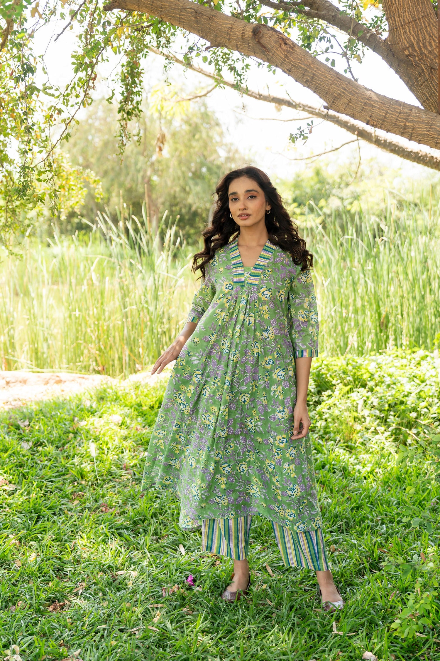 Gul Green Block Print Cotton Set of 2 | Ray-ethnic