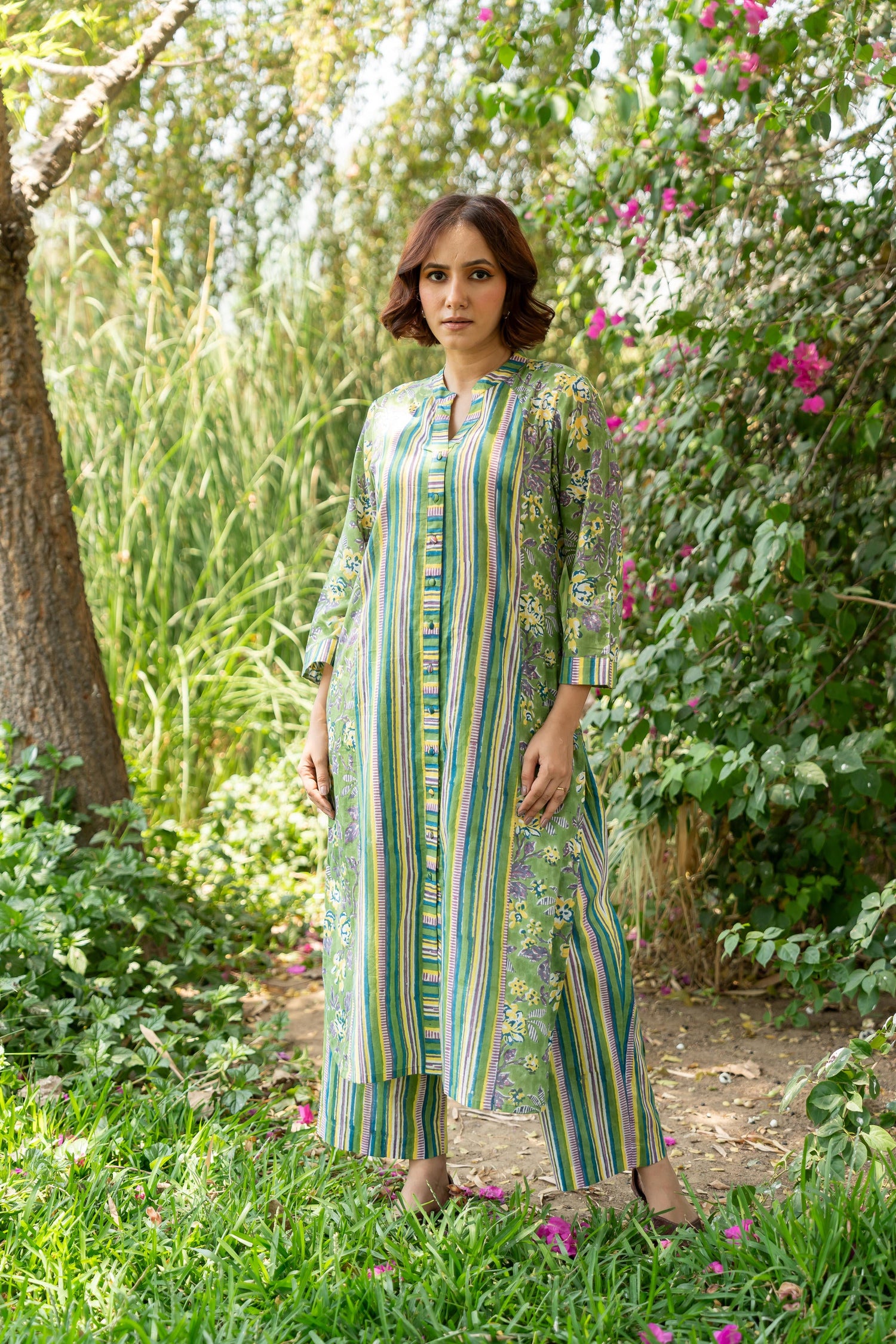 Gul Green Block Print Cotton Set of 2 | Ray-ethnic