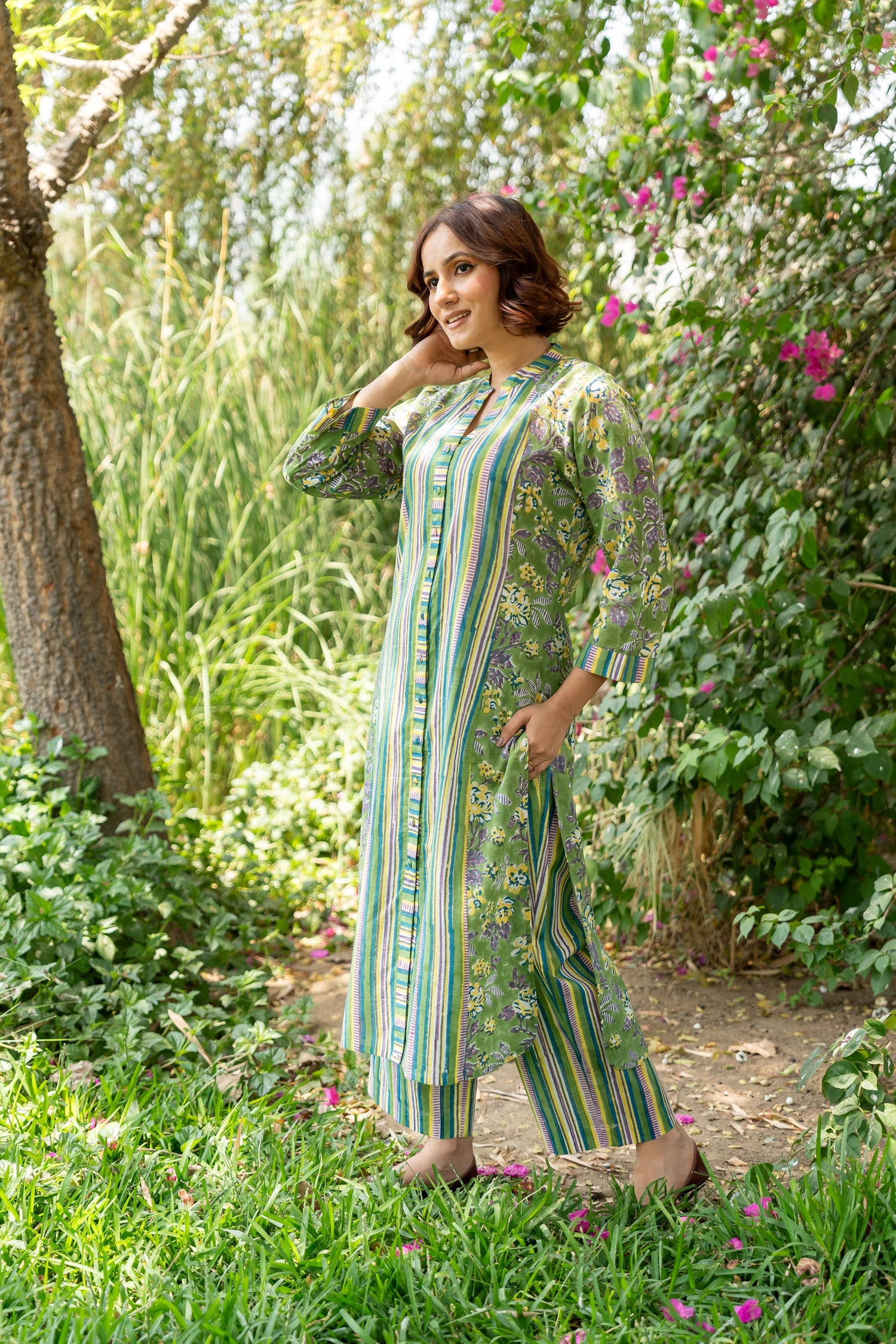 Gul Green Block Print Cotton Set of 2 | Ray-ethnic