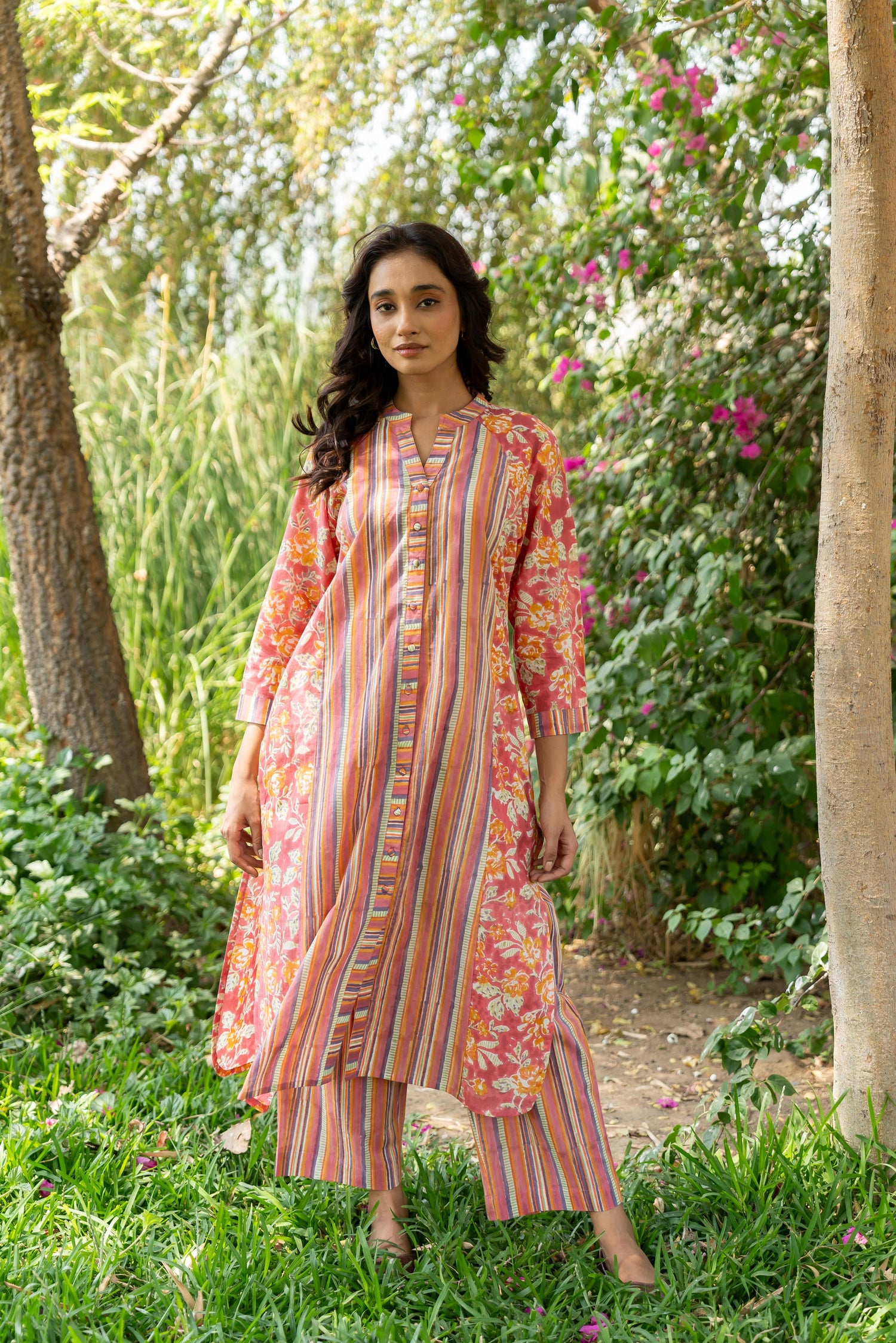 Gul Light Pink Block Print Cotton Set of 2 | Ray-ethnic