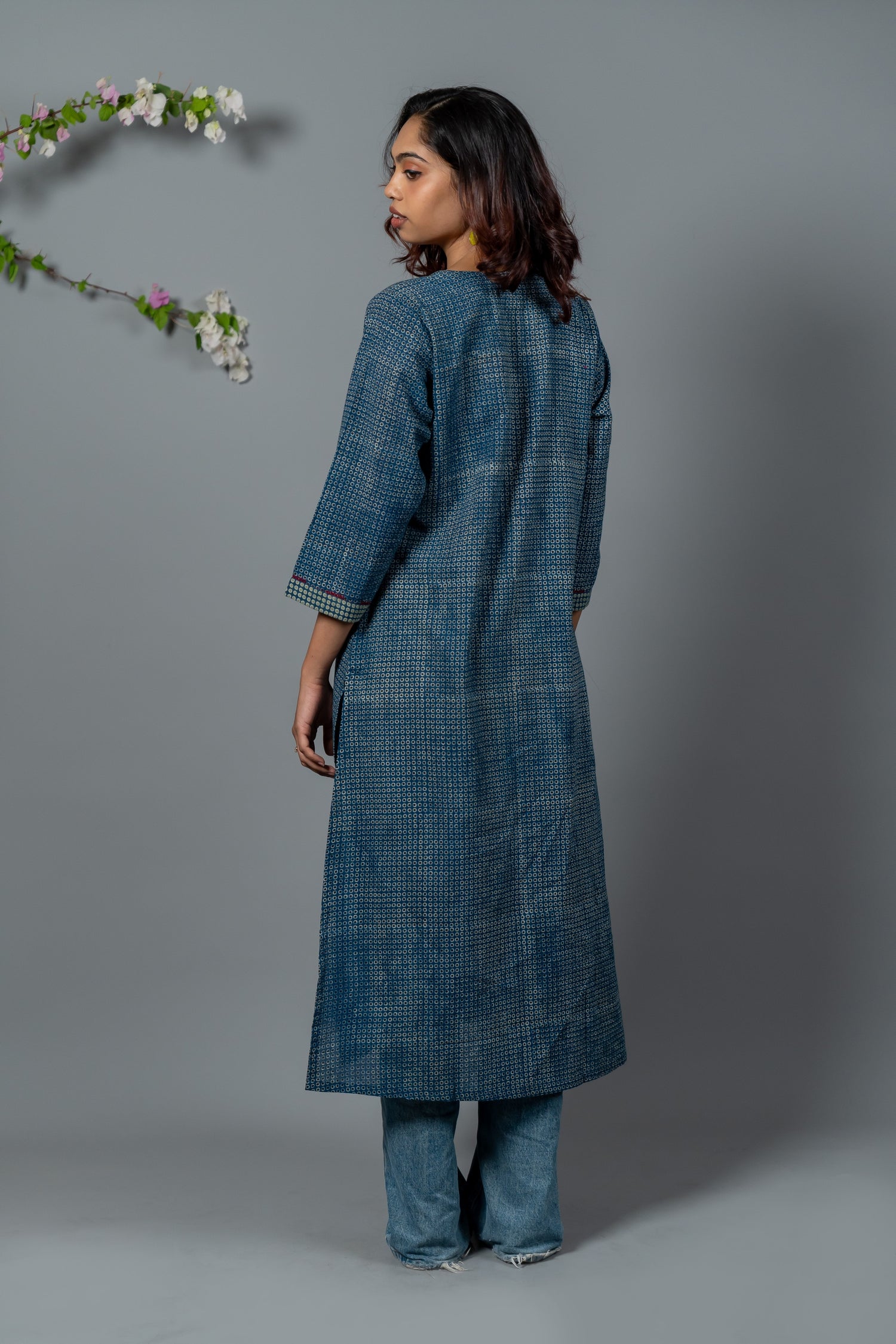 Parat Indigo Blue Block Print Mul Cotton Kurta