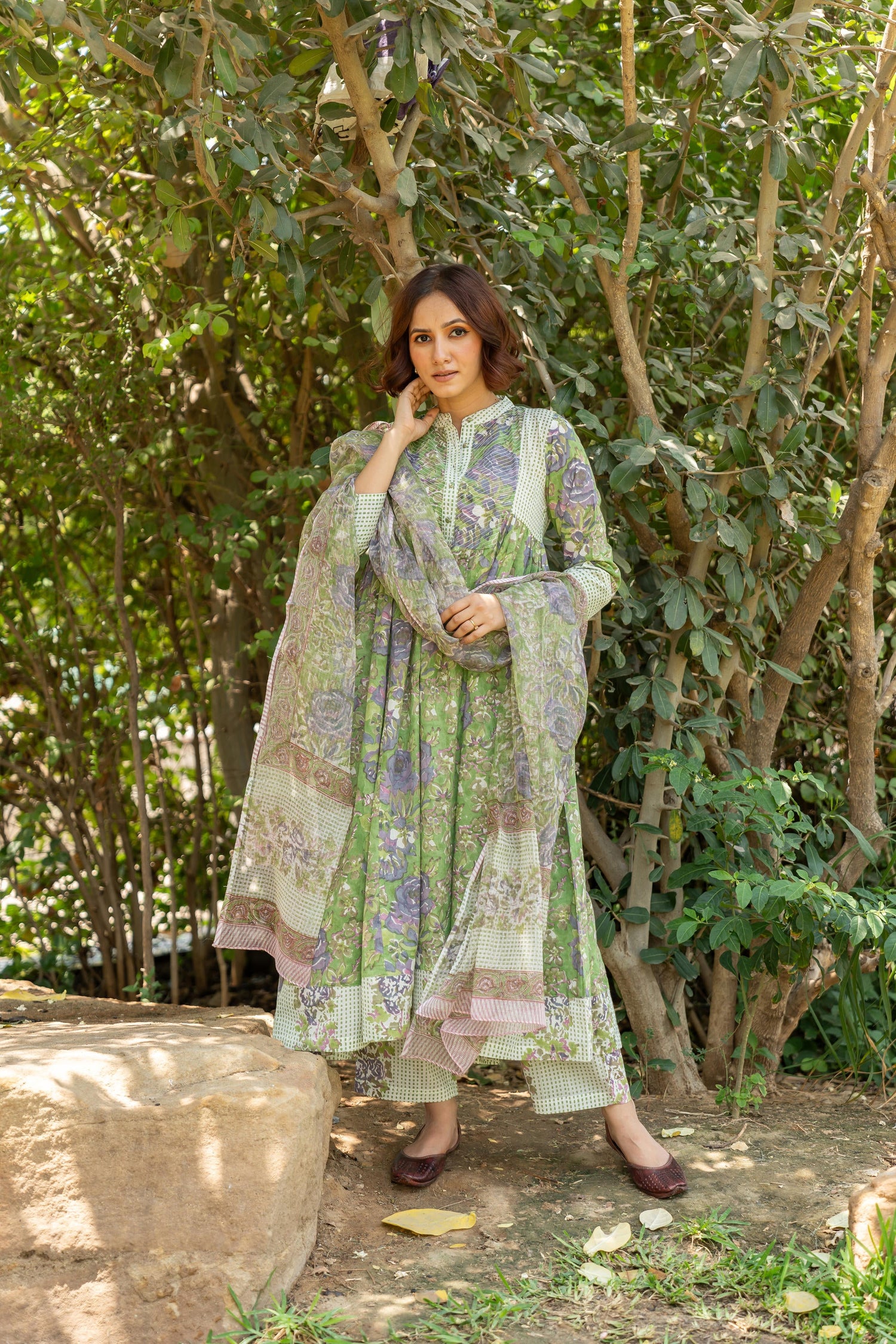 Gul Green Block Print Cotton Set of 2 | Ray-ethnic
