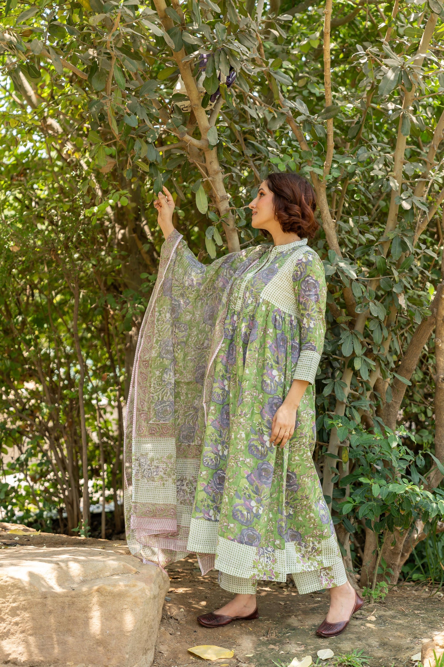 Gul Green Block Print Cotton Set of 2 | Ray-ethnic